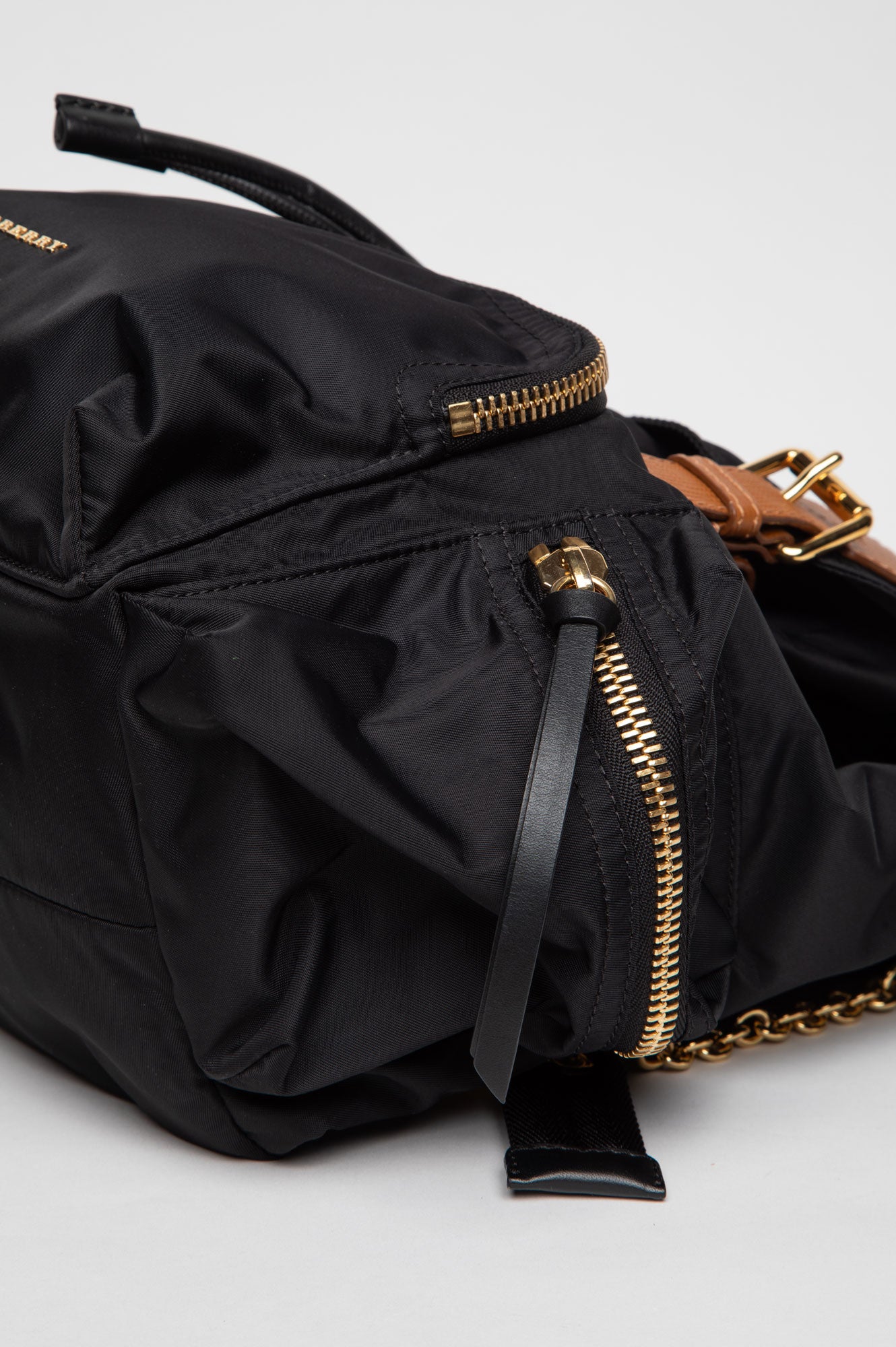Burberry Brown Leather Trimmed Black Nylon Rucksack