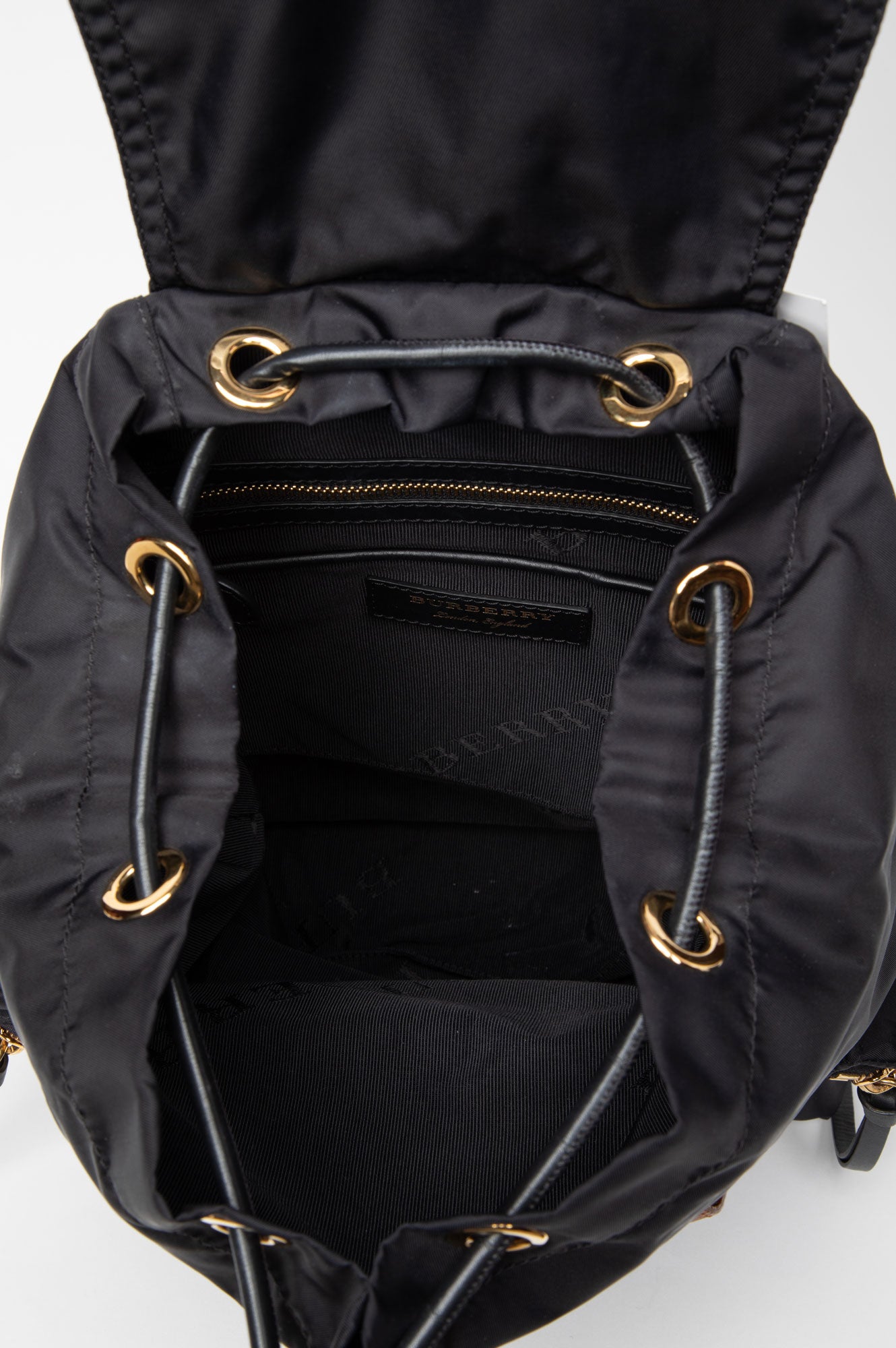 Burberry Brown Leather Trimmed Black Nylon Rucksack