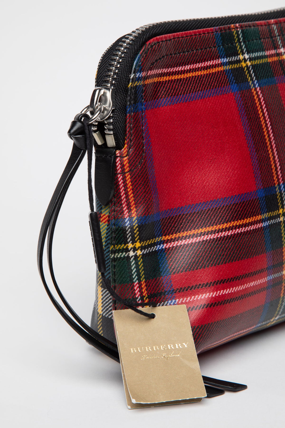 Burberry Red and Blue Laminated Tartan Patchwork LG Pouch