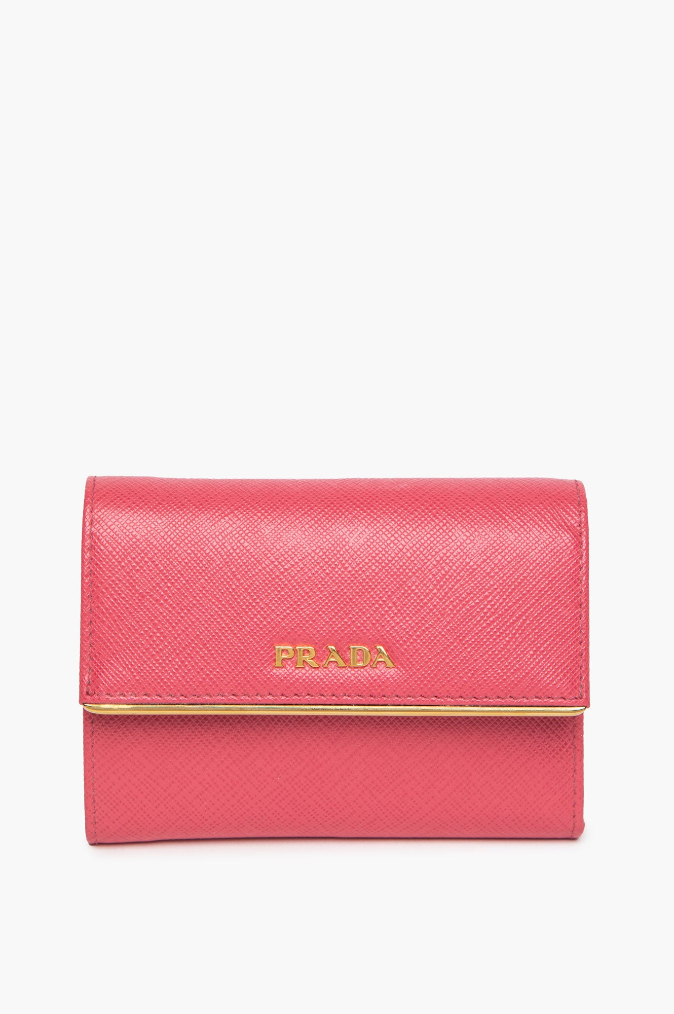 Prada Pink Saffiano Leather Bar Flap French Wallet