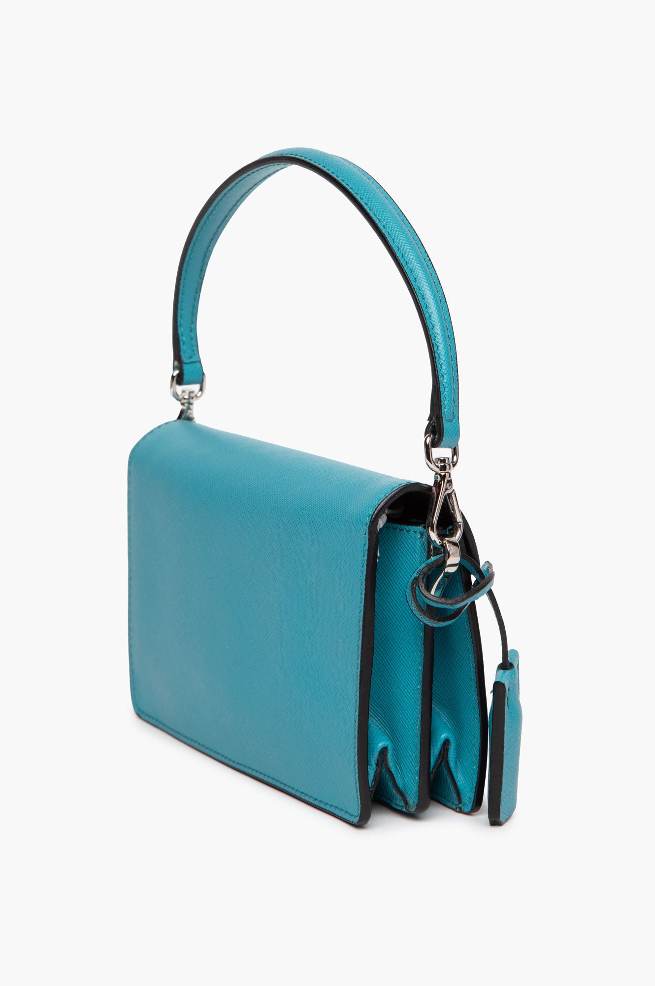 Prada Turquoise Saffiano Lux Leather Mini Flap Bag