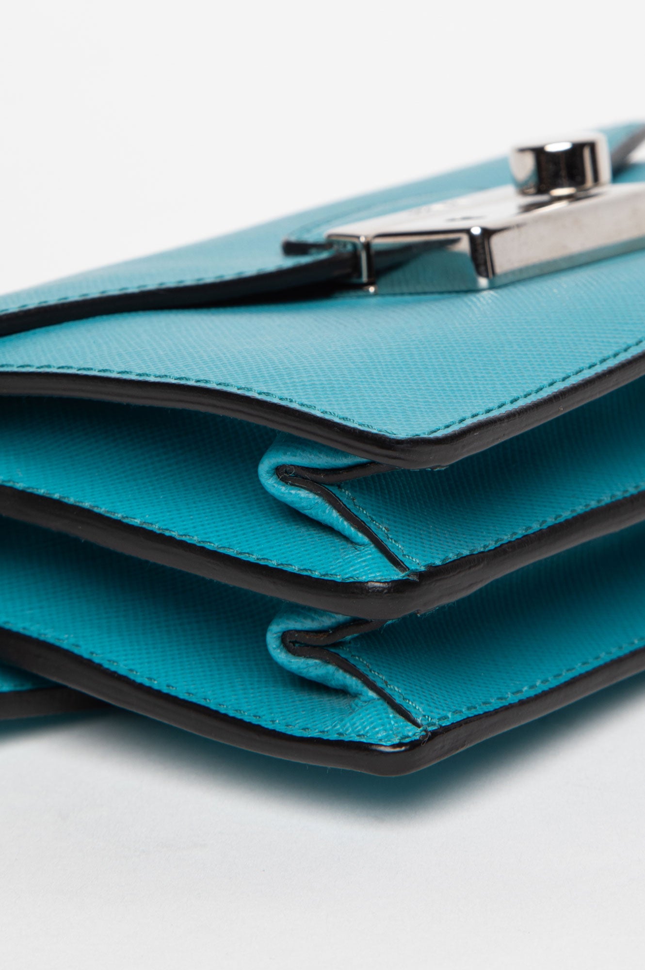Prada Turquoise Saffiano Lux Leather Mini Flap Bag