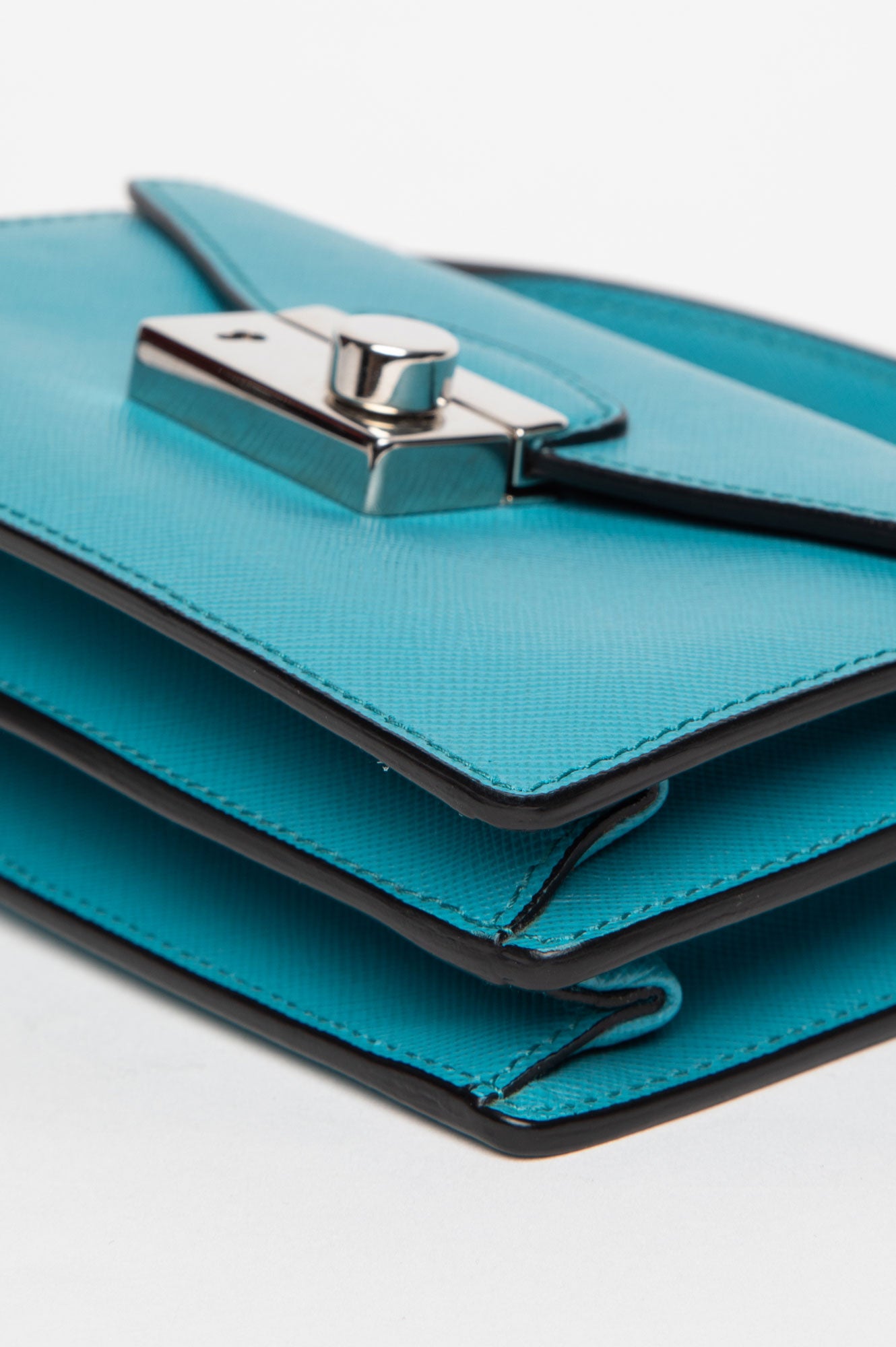 Prada Turquoise Saffiano Lux Leather Mini Flap Bag