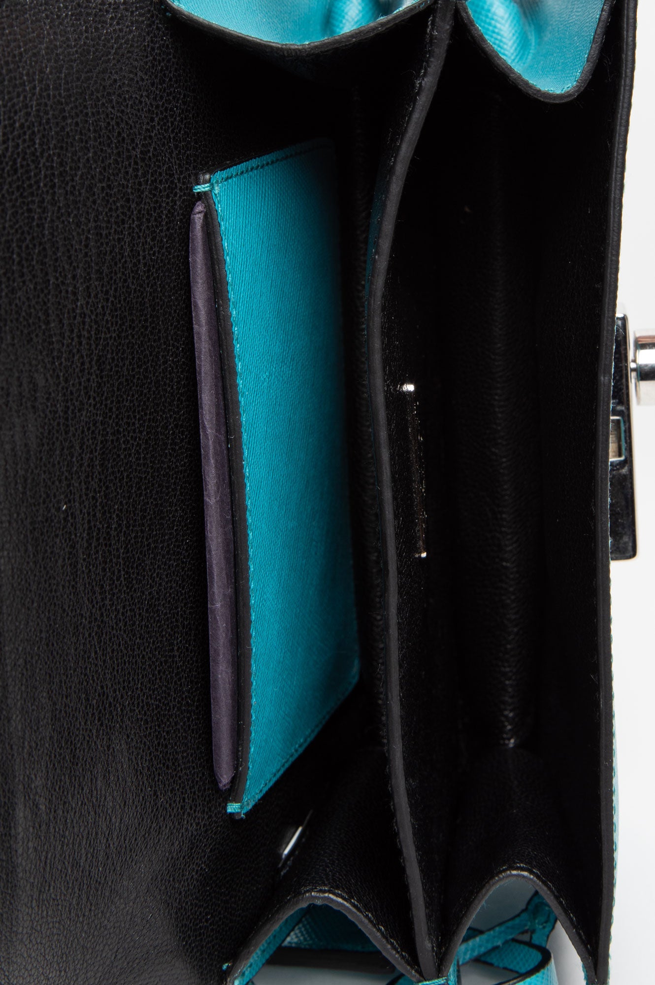 Prada Turquoise Saffiano Lux Leather Mini Flap Bag