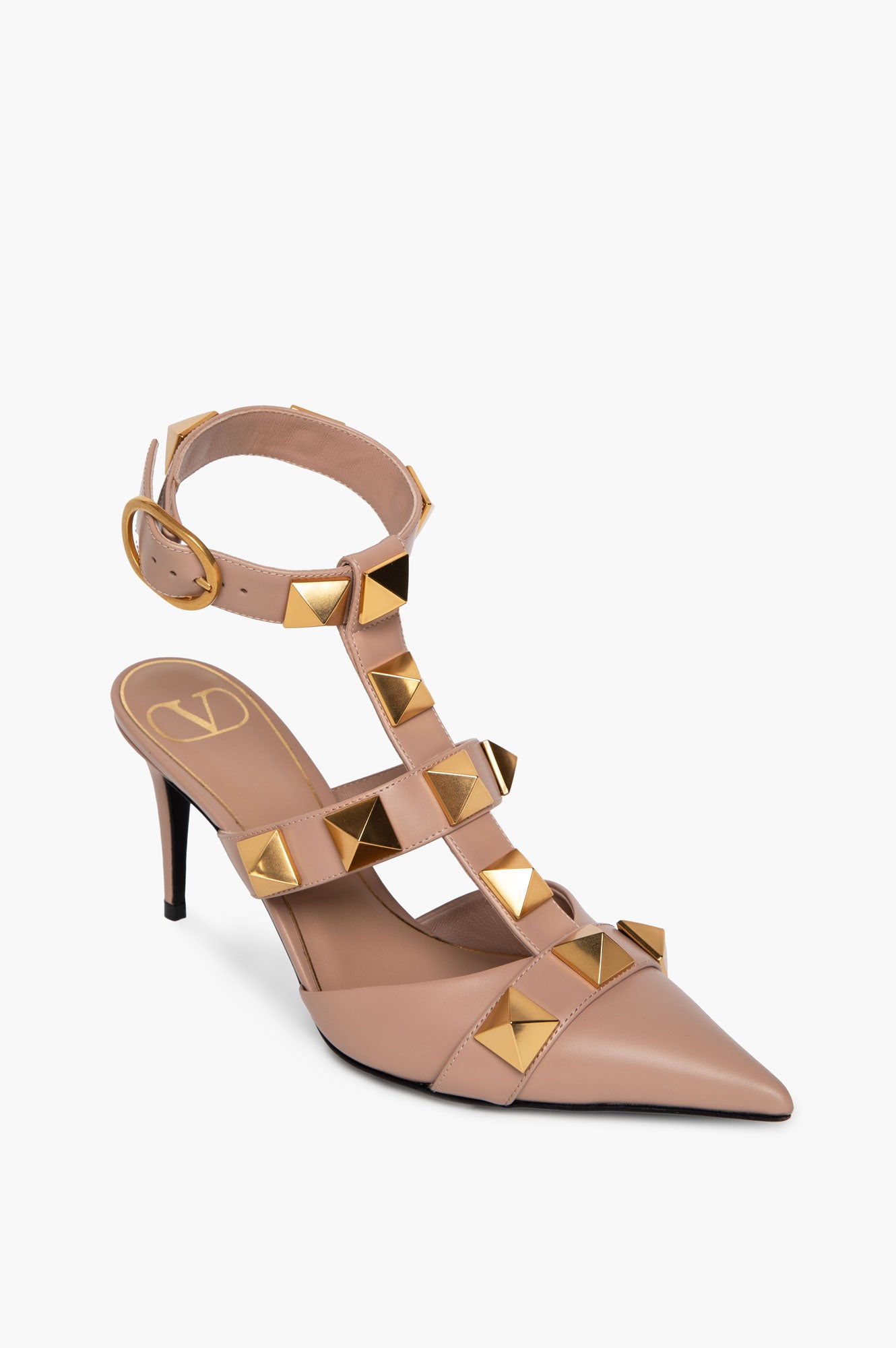 Valentino Garavani Stud T-Strap Nude Pumps 37