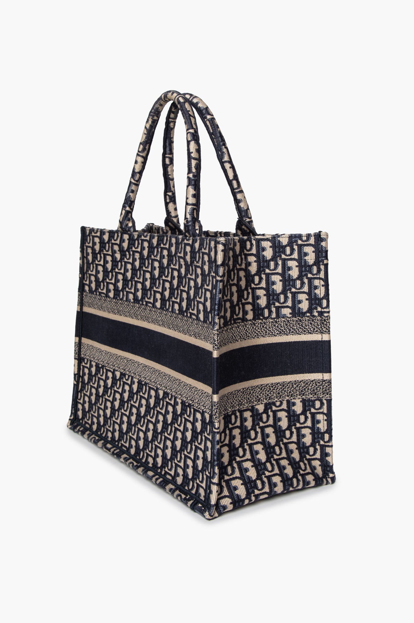 Christian Dior Ecru and Blue Dior Oblique Embroidery Medium Book Tote
