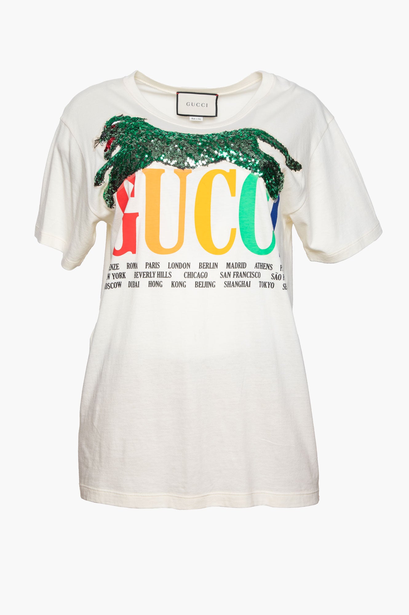 Gucci Sequin Panther Rainbow Logo City T-shirt Size XS