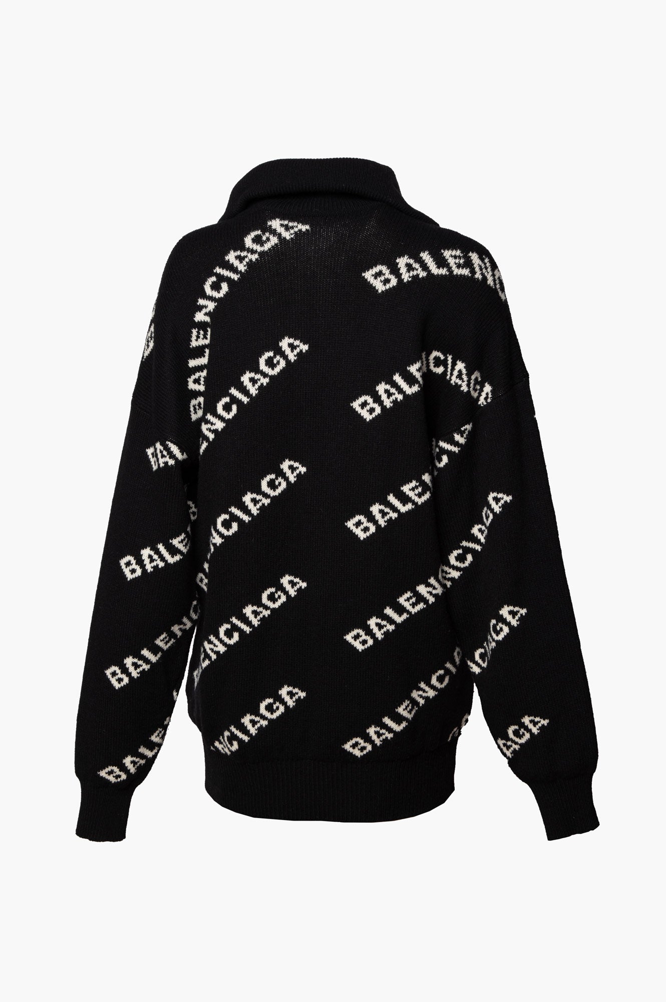 Balenciaga Black Oversized Logo-Intarsia Half-Zip Sweater