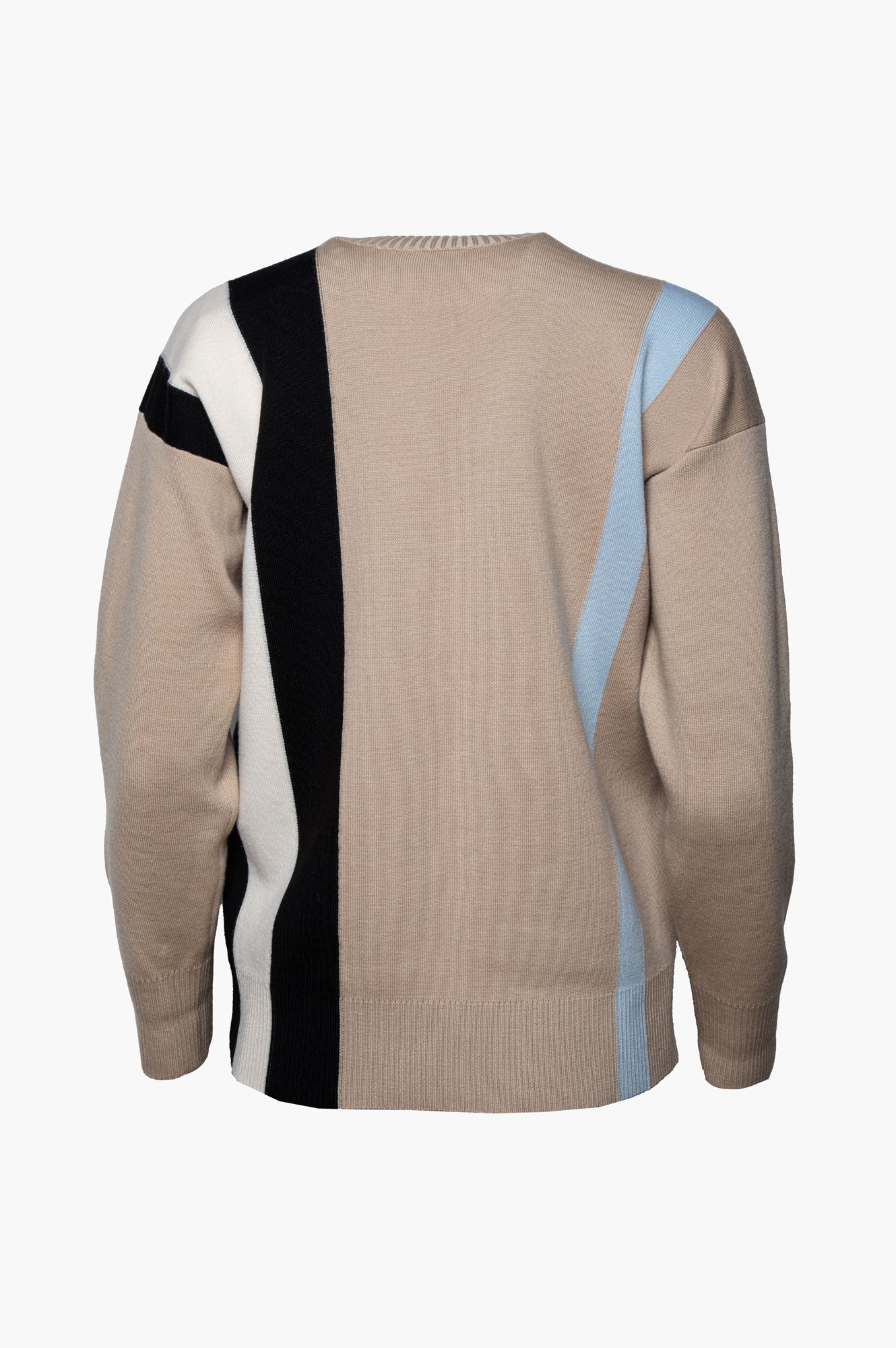 Burberry Beige Merino Jacquard Stripe Logo Crewneck Sweater