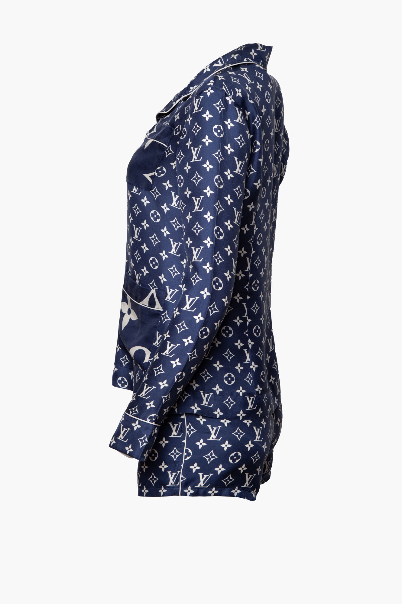 Louis Vuitton Blue Monogram Silk Pajama Shirt