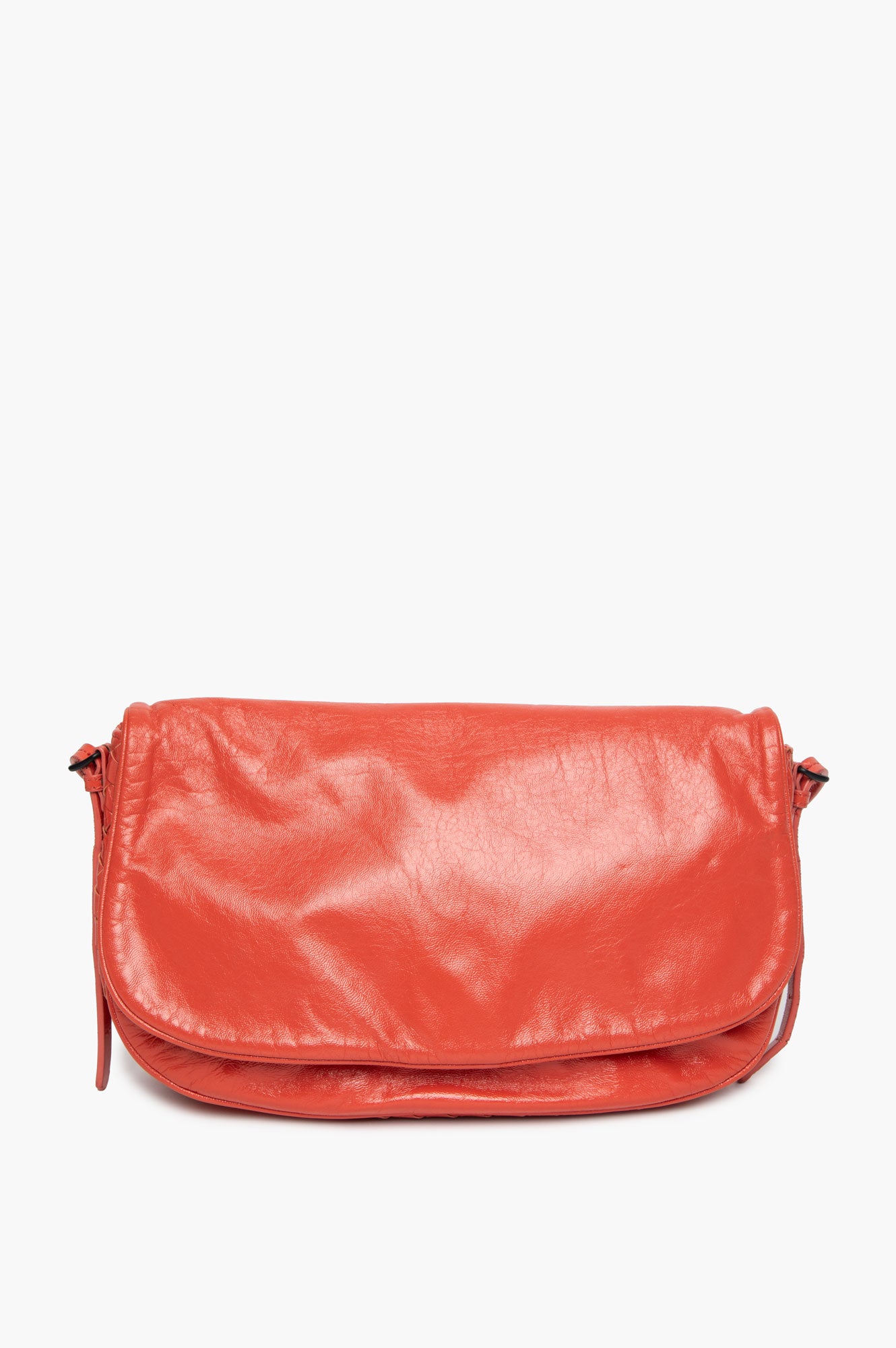 Bottega Veneta Orange Glazed Leather Flap Crossbody Bag