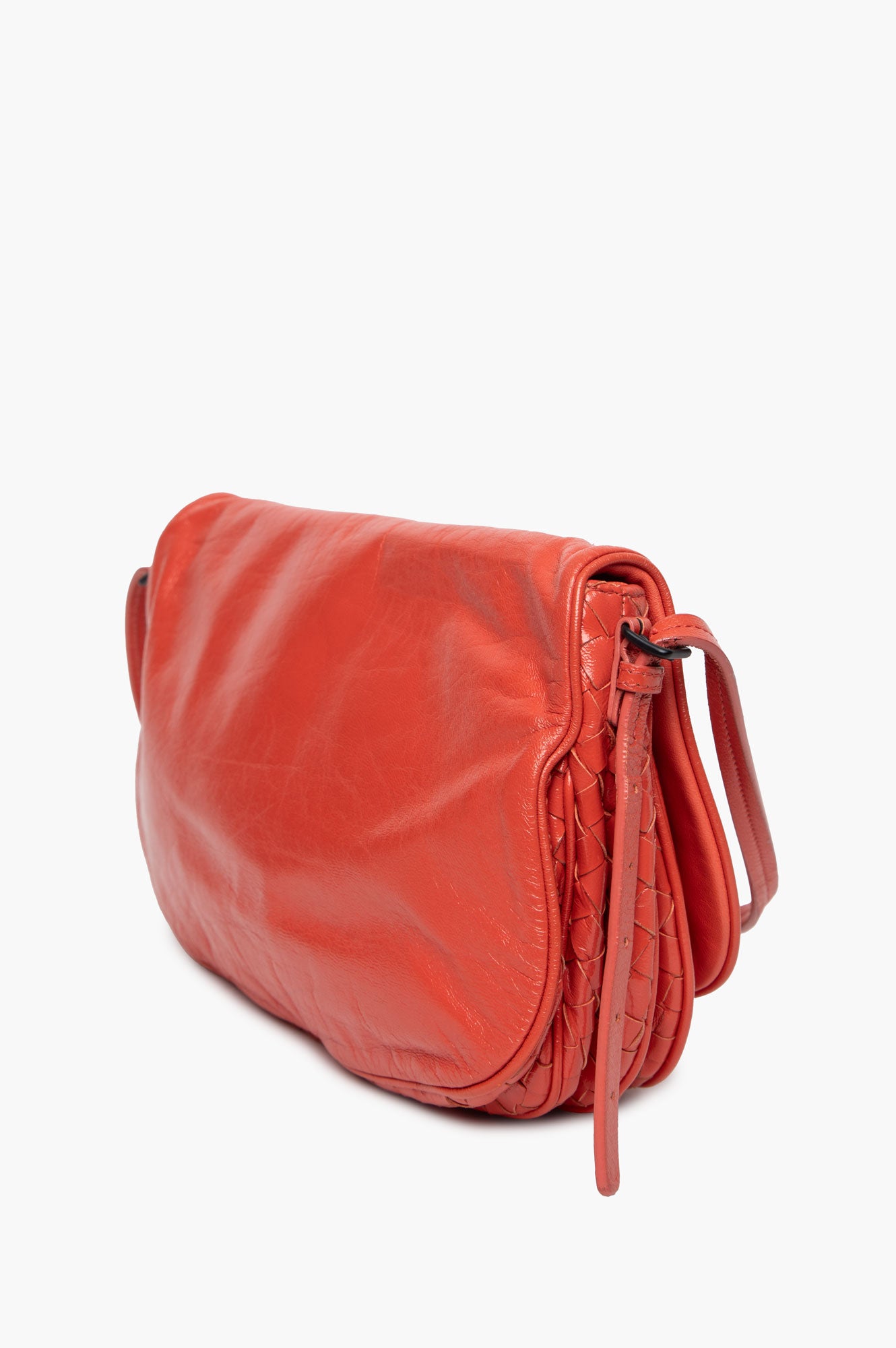 Bottega Veneta Orange Glazed Leather Flap Crossbody Bag