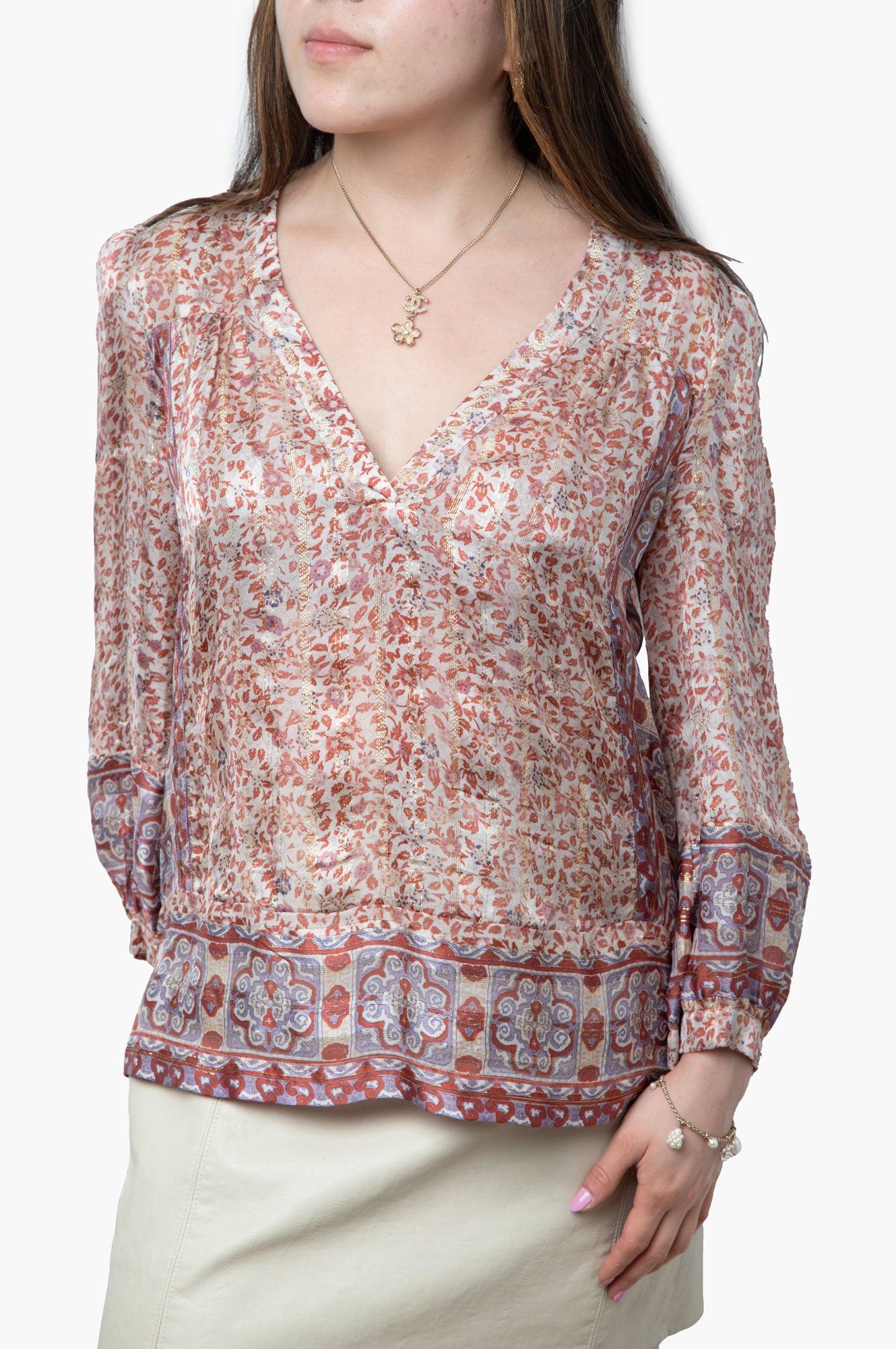 Joie Floral Silk Long Sleeve Blouse Size S