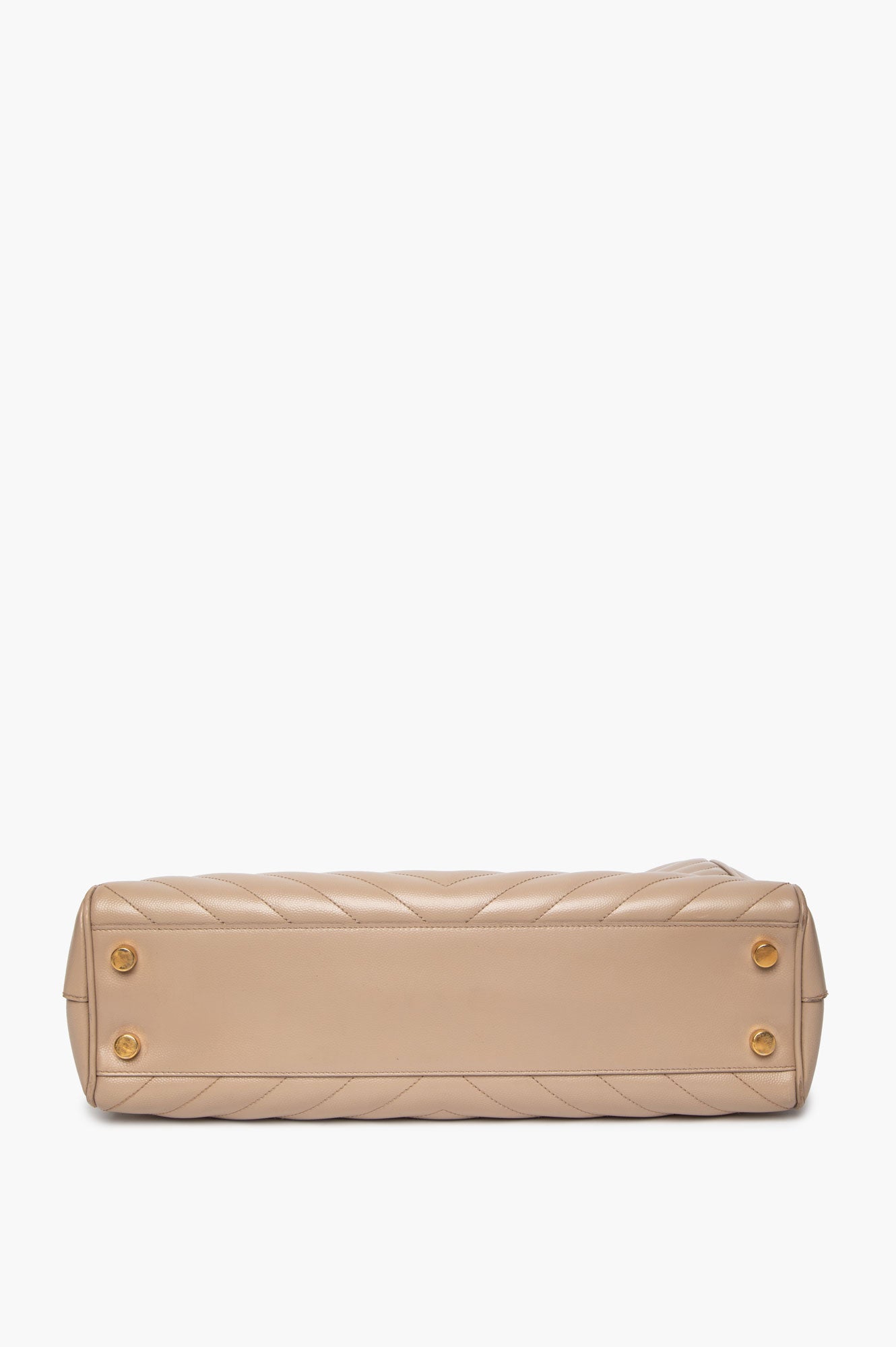 Saint Laurent Beige Grain de Poudre Matelassé Chevron Monogram Shopping Bag