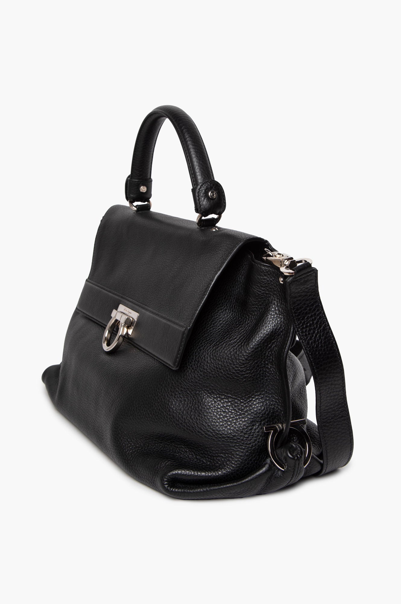 Salvatore Ferragamo Large Black Leather Sofia Satchel