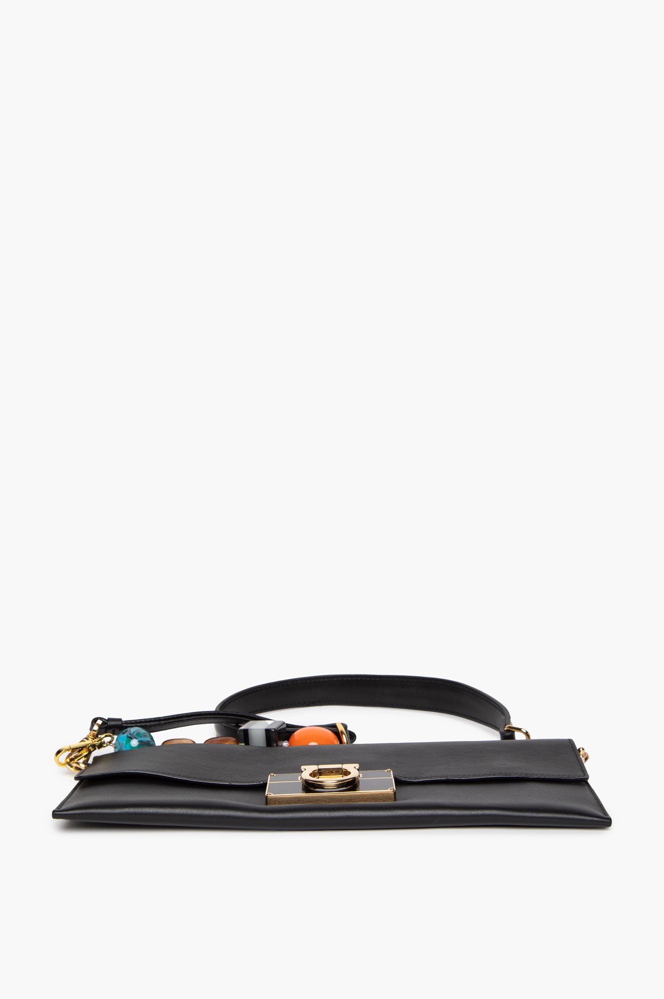 Salvatore Ferragamo Black Leather Afef Lock Story Wristlet Clutch