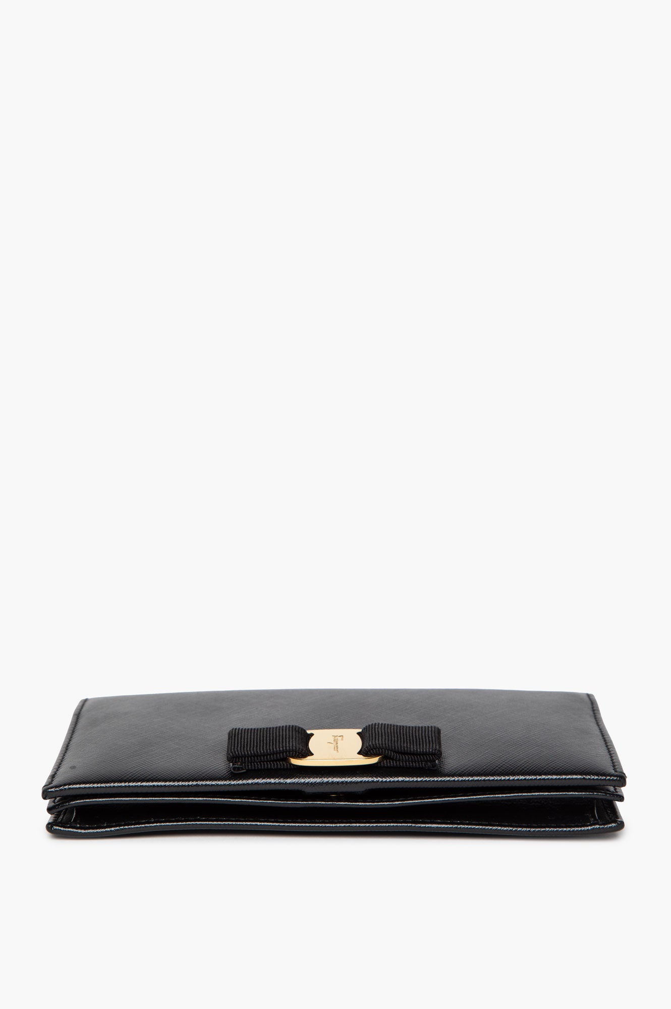 Salvatore Ferragamo Black Leather Vara Bow Wallet On Chain