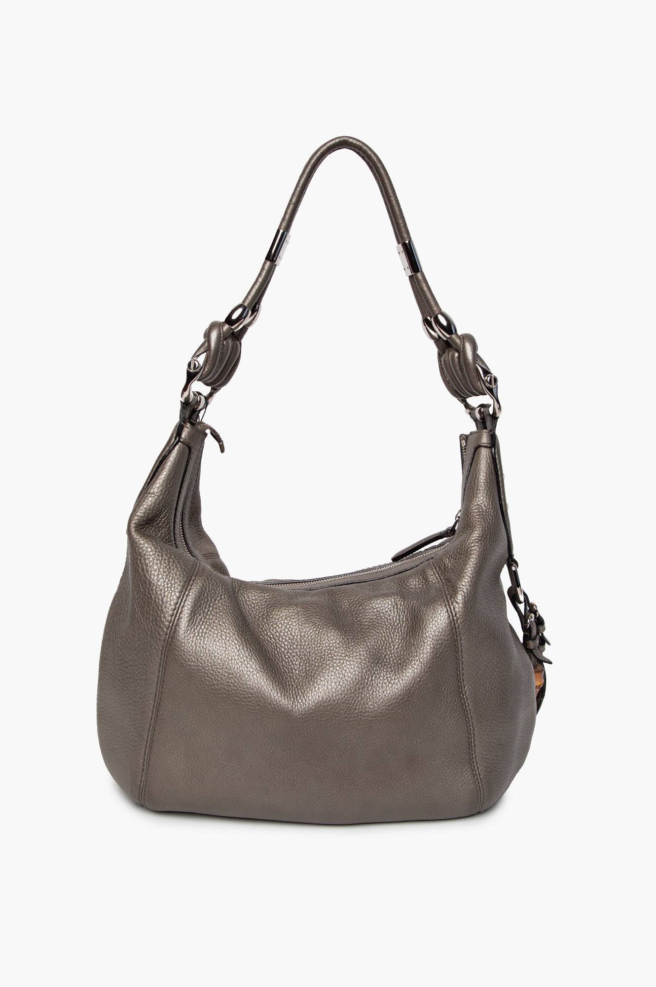 Gucci Metallic Pewter Pebbled Leather Techno Horsebit Hobo Bag