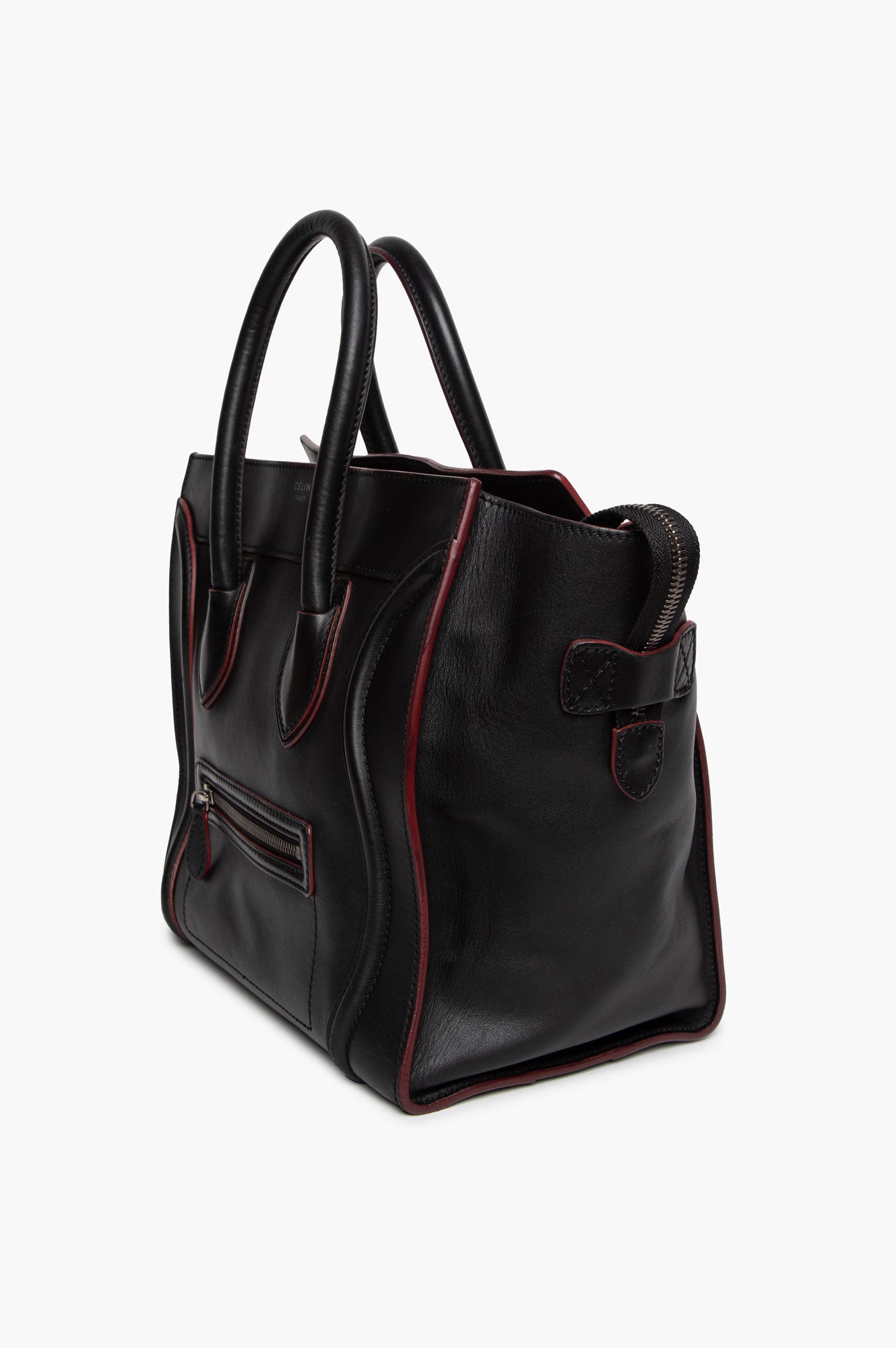 Céline Black Smooth Calfskin Red Trim Mini Luggage Tote