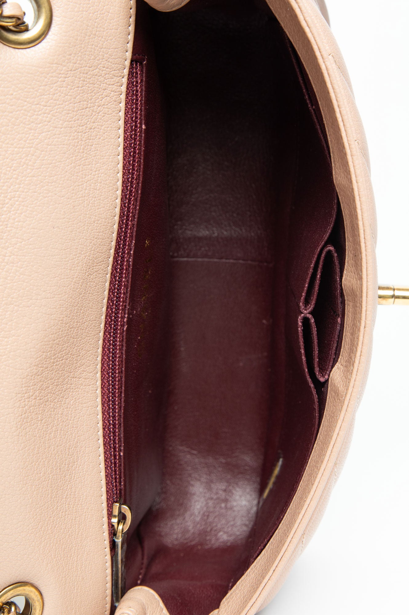 Chanel Beige Goatskin Diagonal Chevron CC Flap Bag