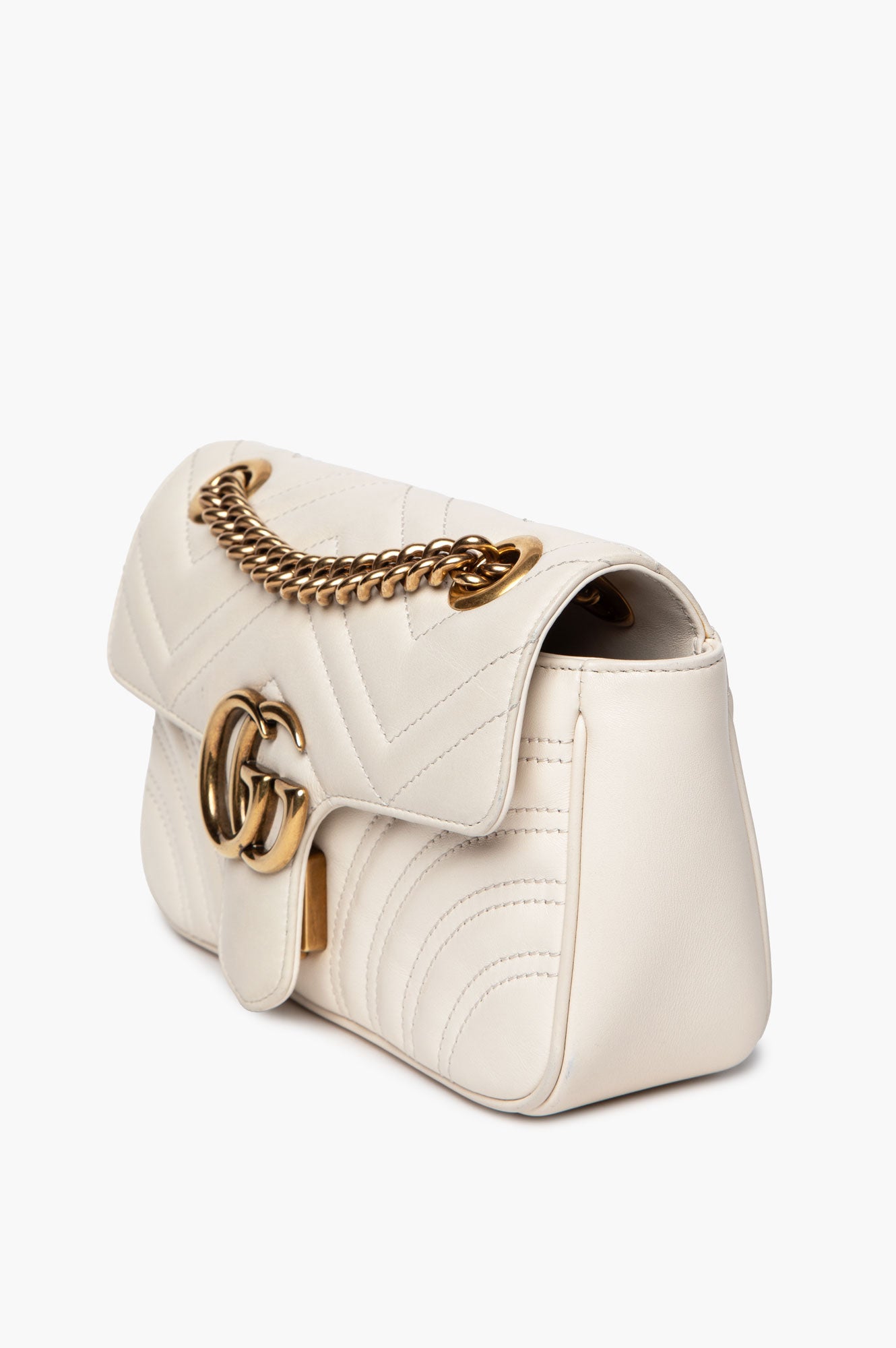 Gucci White Leather GG Marmont Small Shoulder Bag