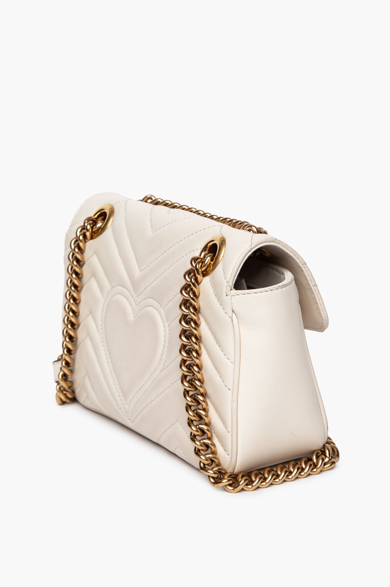 Gucci White Leather GG Marmont Small Shoulder Bag