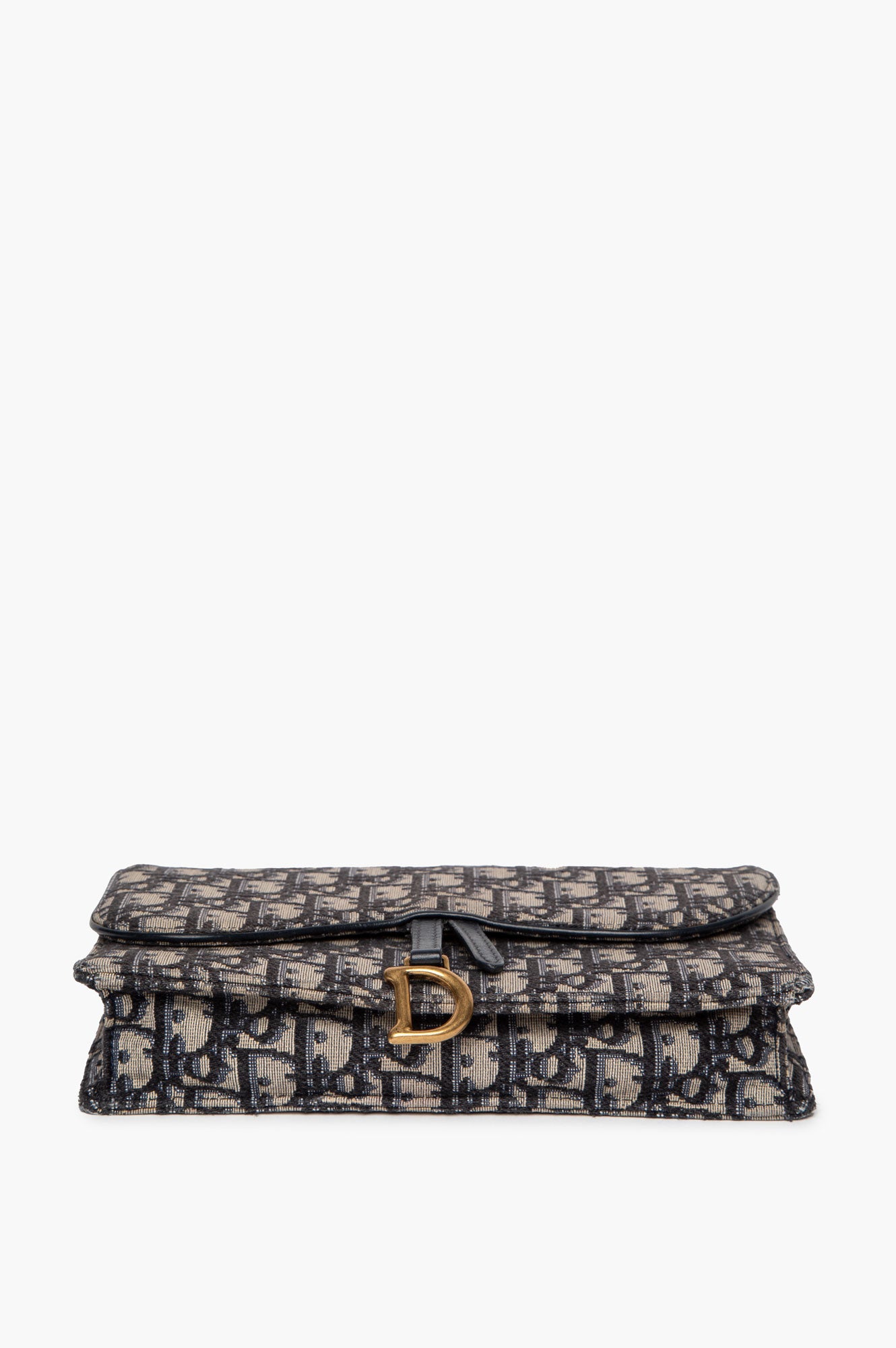 Christian Dior Blue Oblique Jacquard Medium Saddle Pouch with Chain