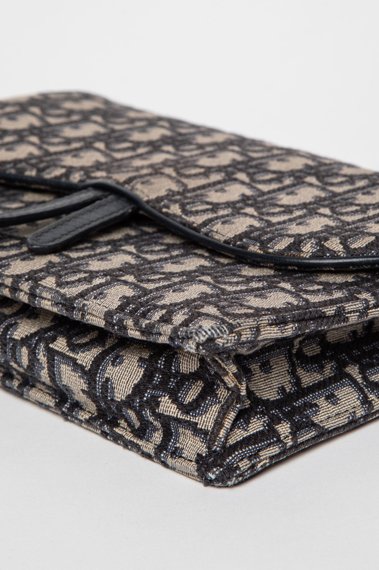 Christian Dior Blue Oblique Jacquard Medium Saddle Pouch with Chain