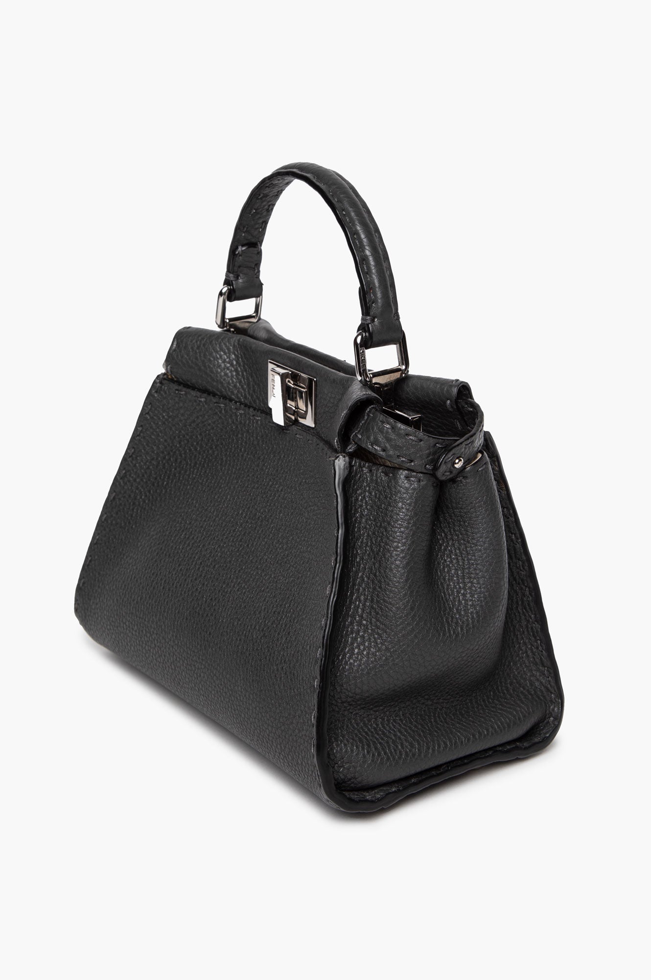 Fendi Grey Asphalt Selleria Leather Mini Peekaboo Bag