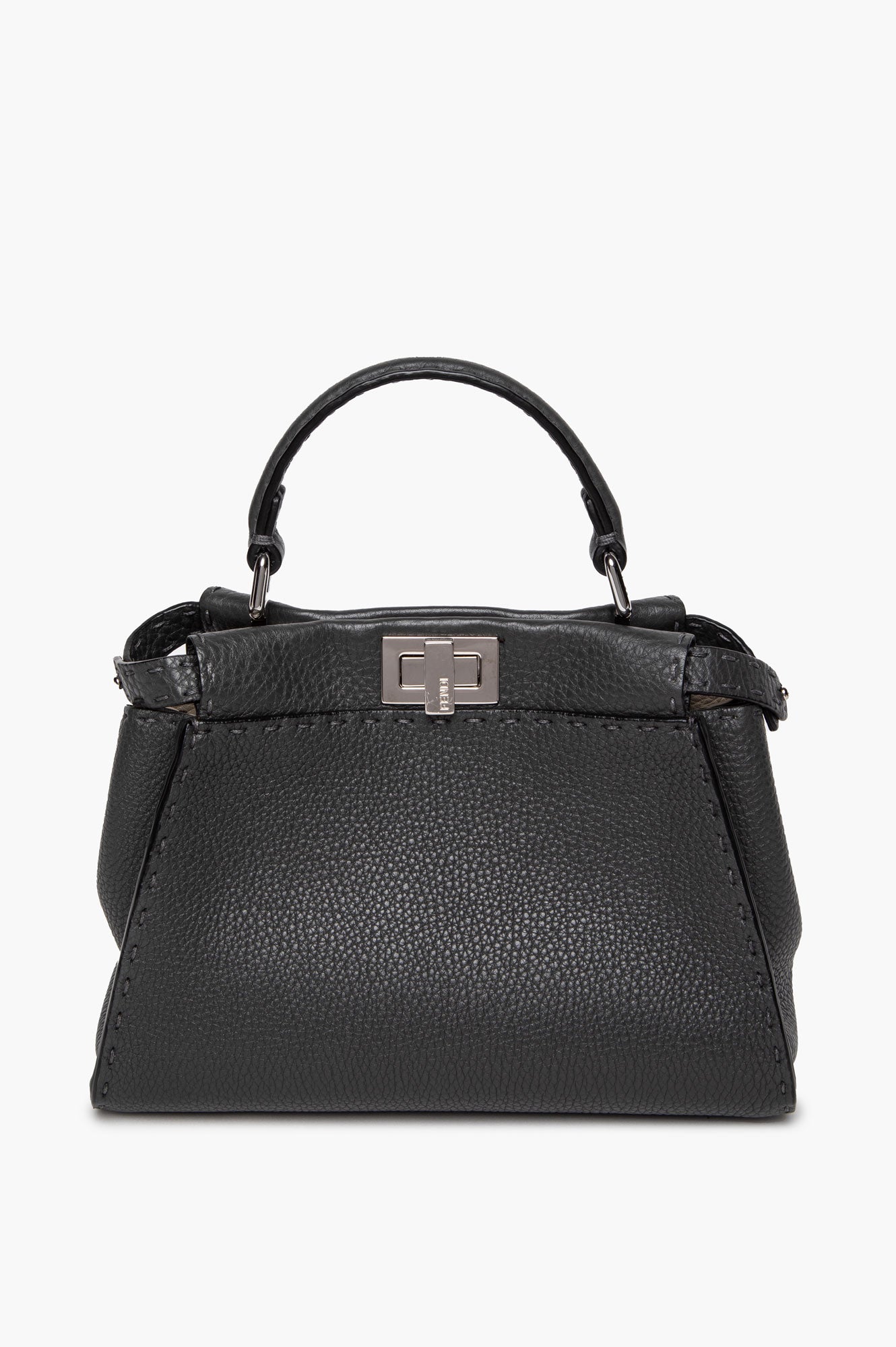 Fendi Grey Asphalt Selleria Leather Mini Peekaboo Bag