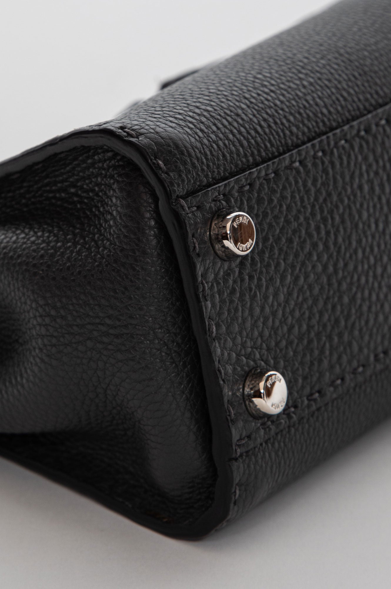 Fendi Grey Asphalt Selleria Leather Mini Peekaboo Bag