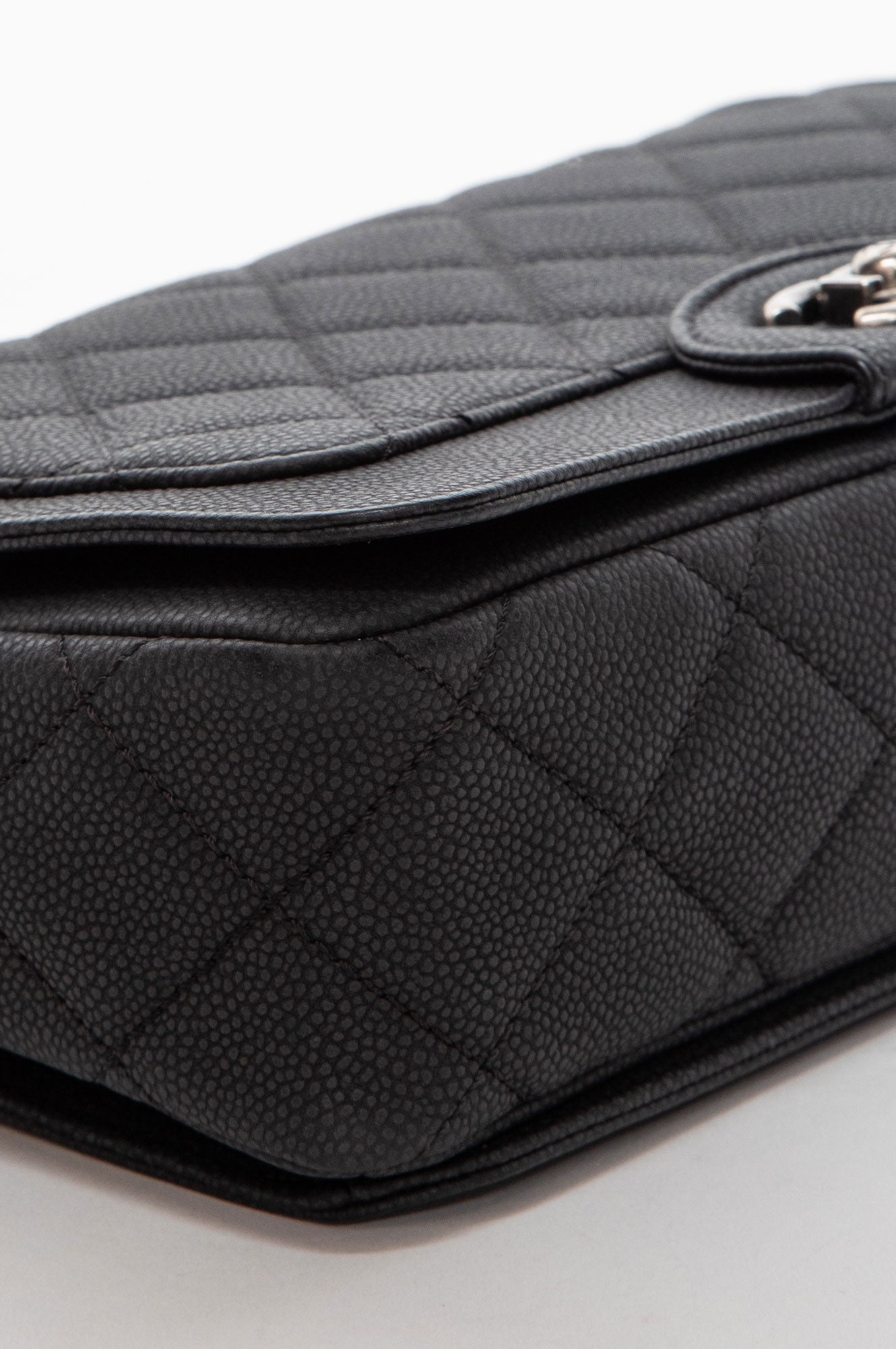 Chanel Matte Black Caviar Ruthenium Hardware Turn Around Flap Bag
