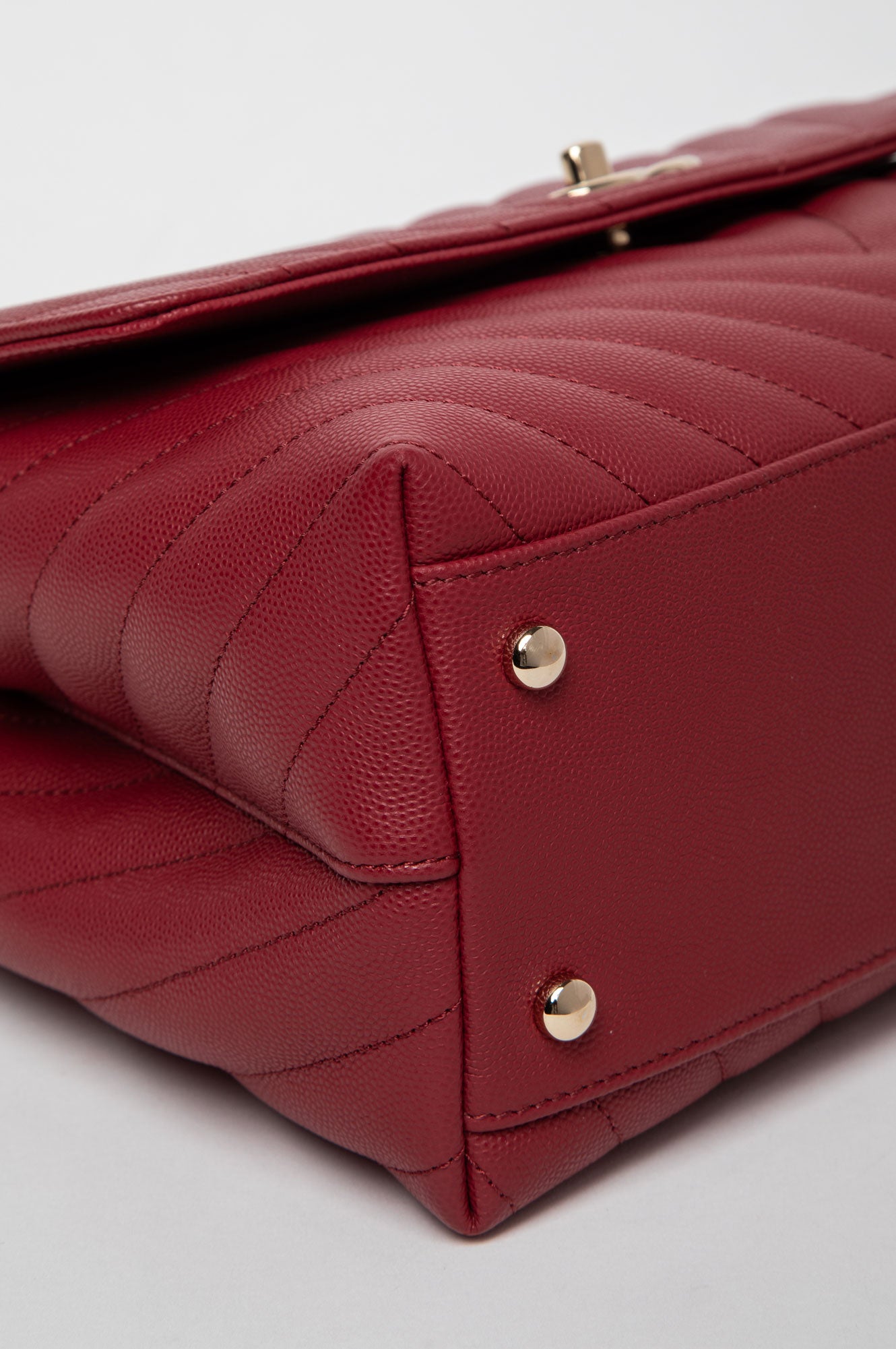 Chanel Dark Red Chevron Quilted Caviar & Lizard Medium Coco Handle Bag