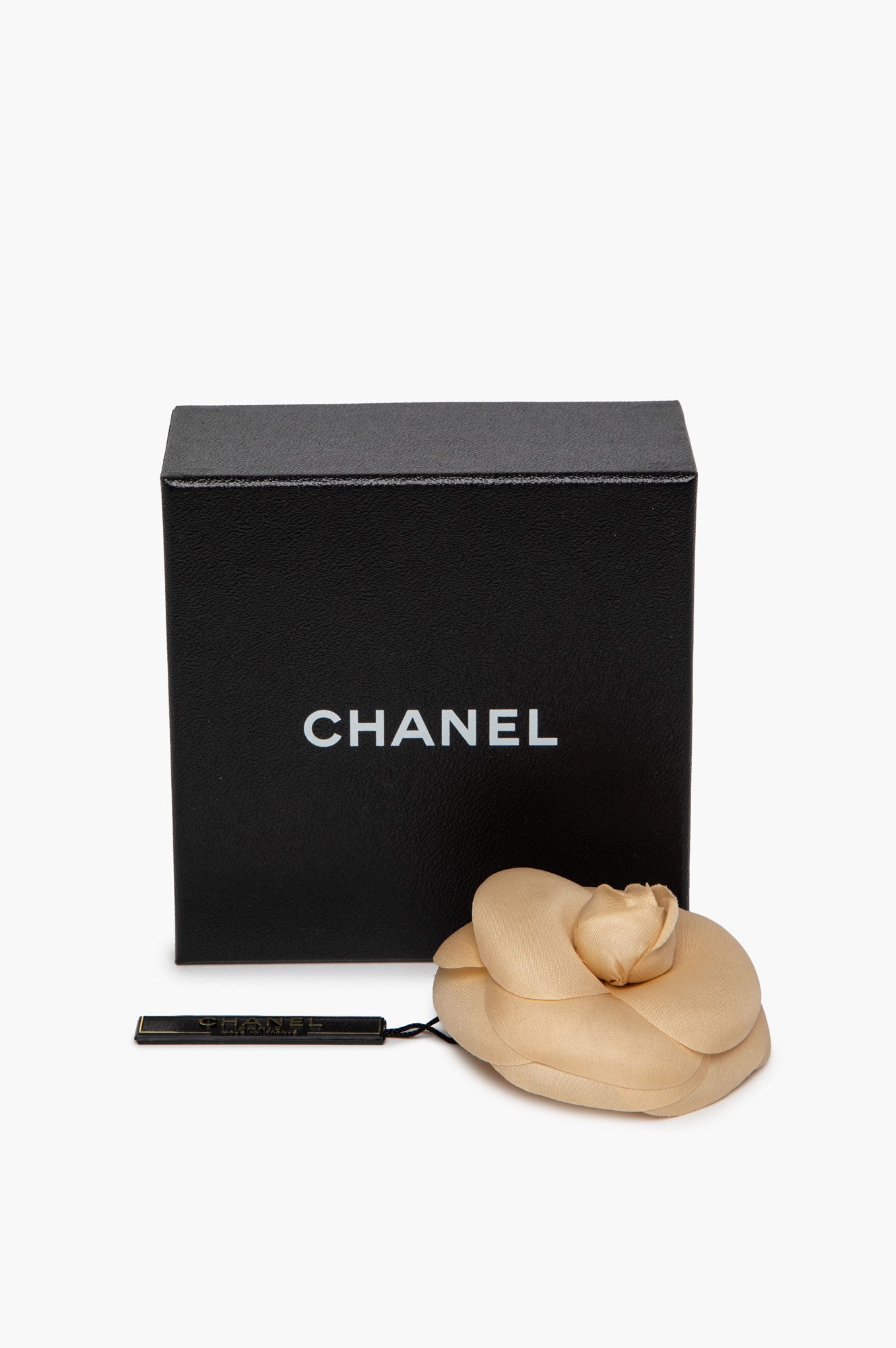 Chanel Beige Silk Camelia Flower Brooch