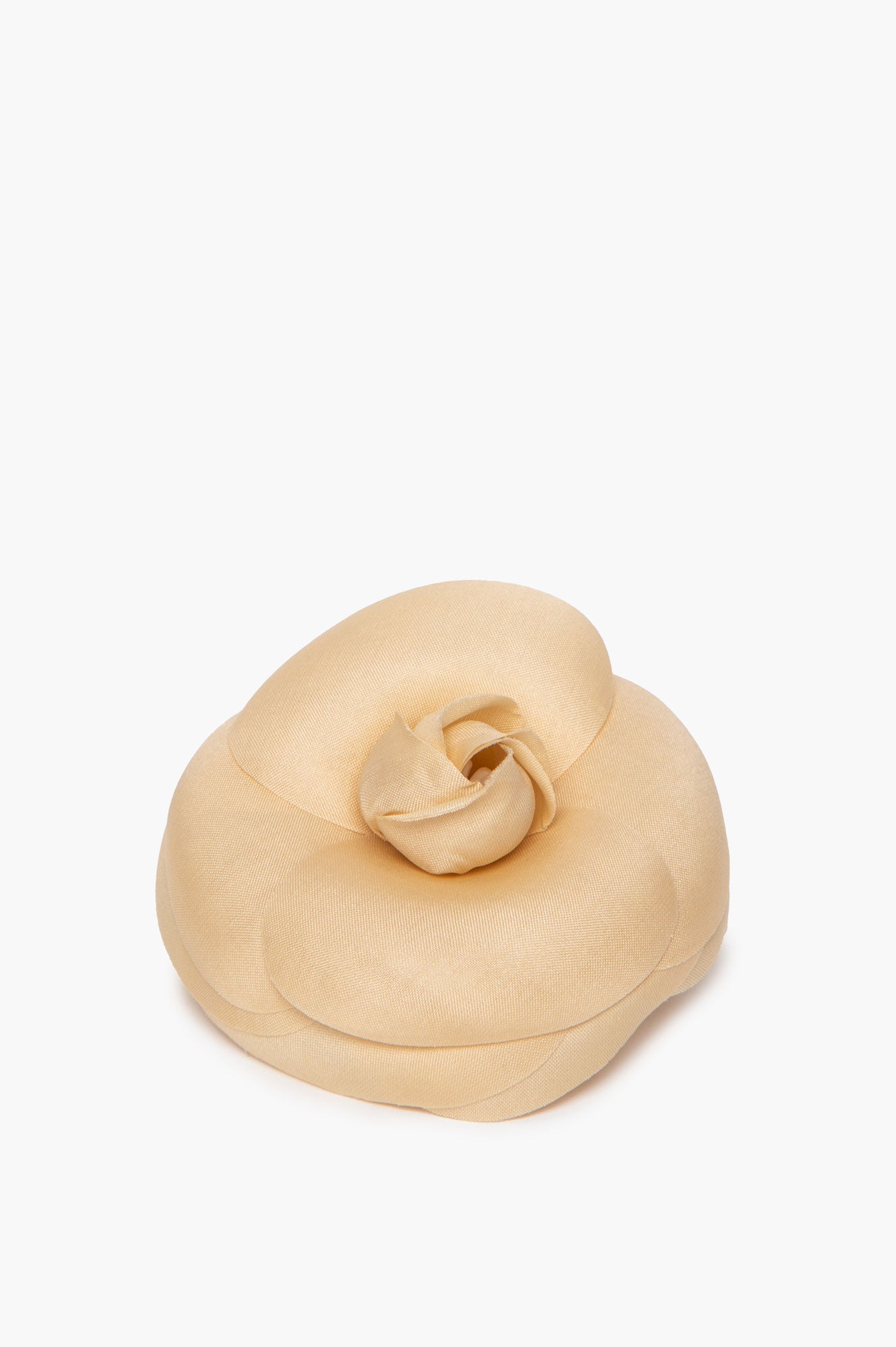Chanel Beige Silk Camelia Flower Brooch
