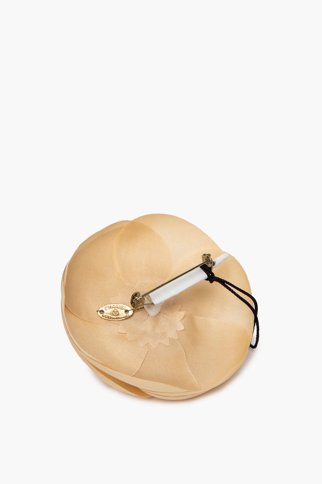 Chanel Beige Silk Camelia Flower Brooch