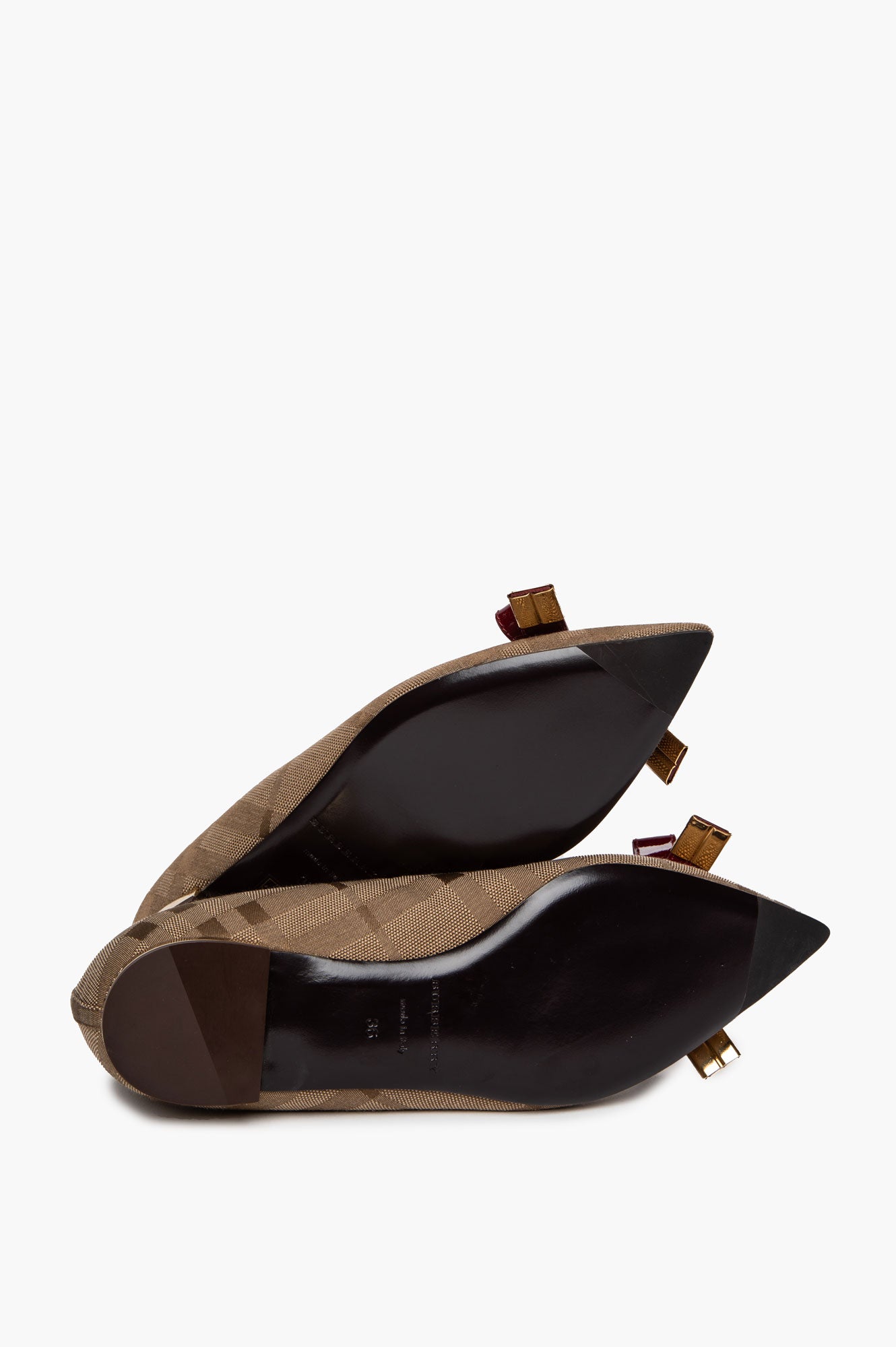 Burberry Patent Bow Point-Toe Check Jacquard Ballet Flats Size 36