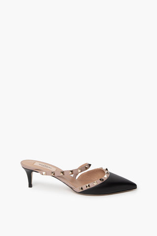 Valentino Black Leather Rockstud Mules Size 37.5