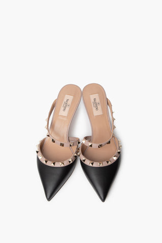 Valentino Black Leather Rockstud Mules Size 37.5