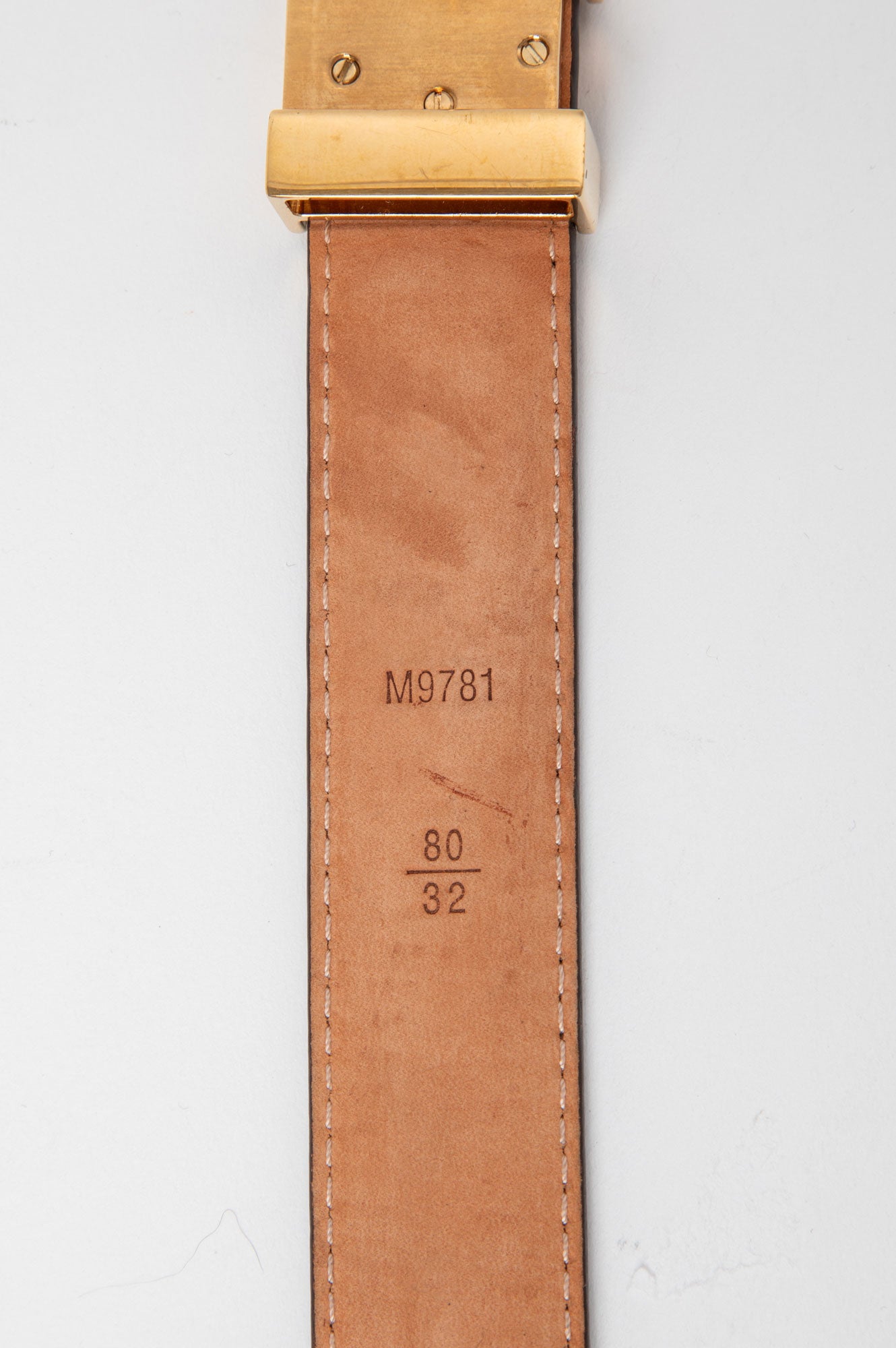 Louis Vuitton Monogram Gold Buckle Skinny Belt Size 80