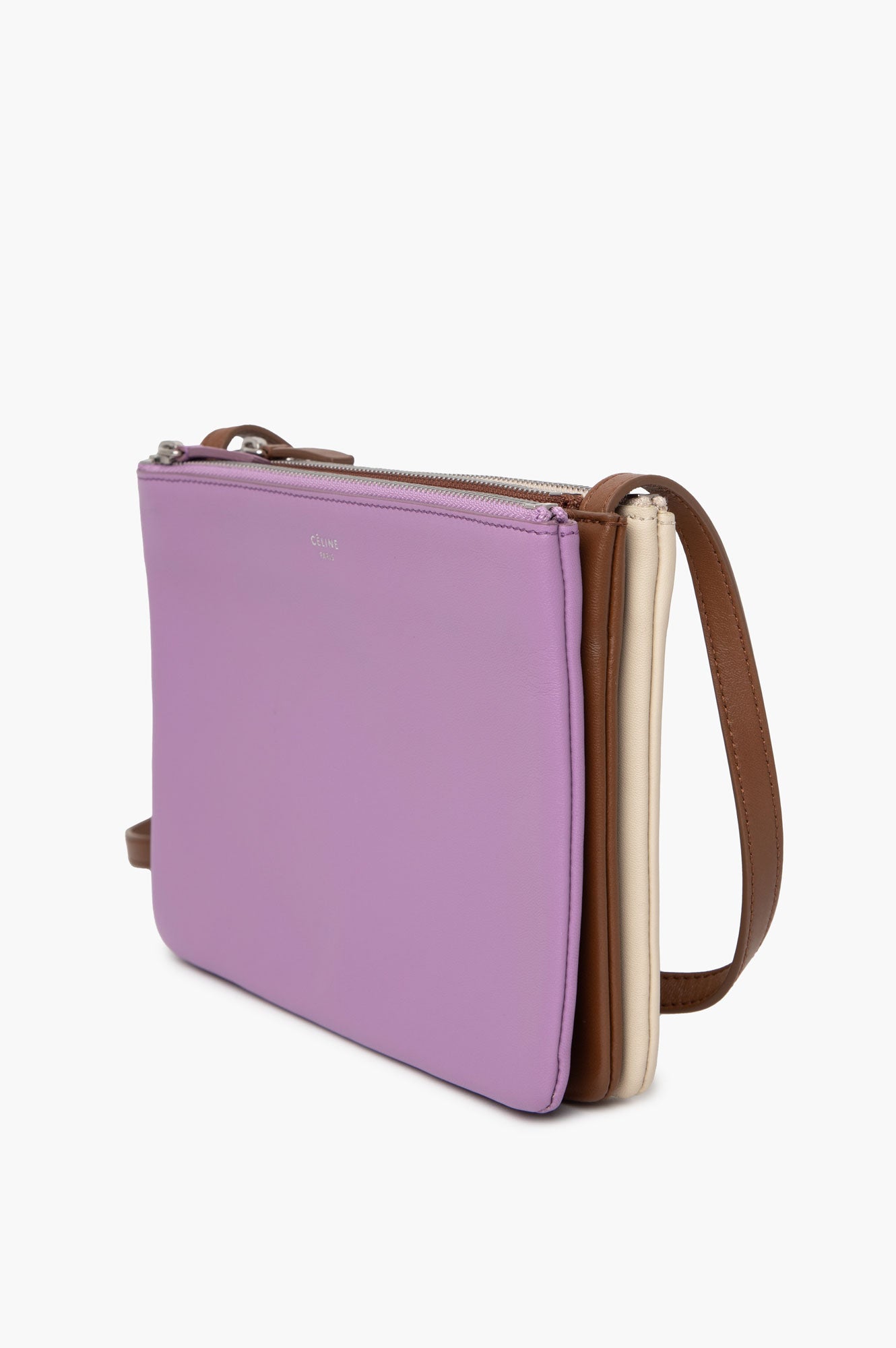 Celine Lilac/Brown/Ecru Lambskin Trio Bag