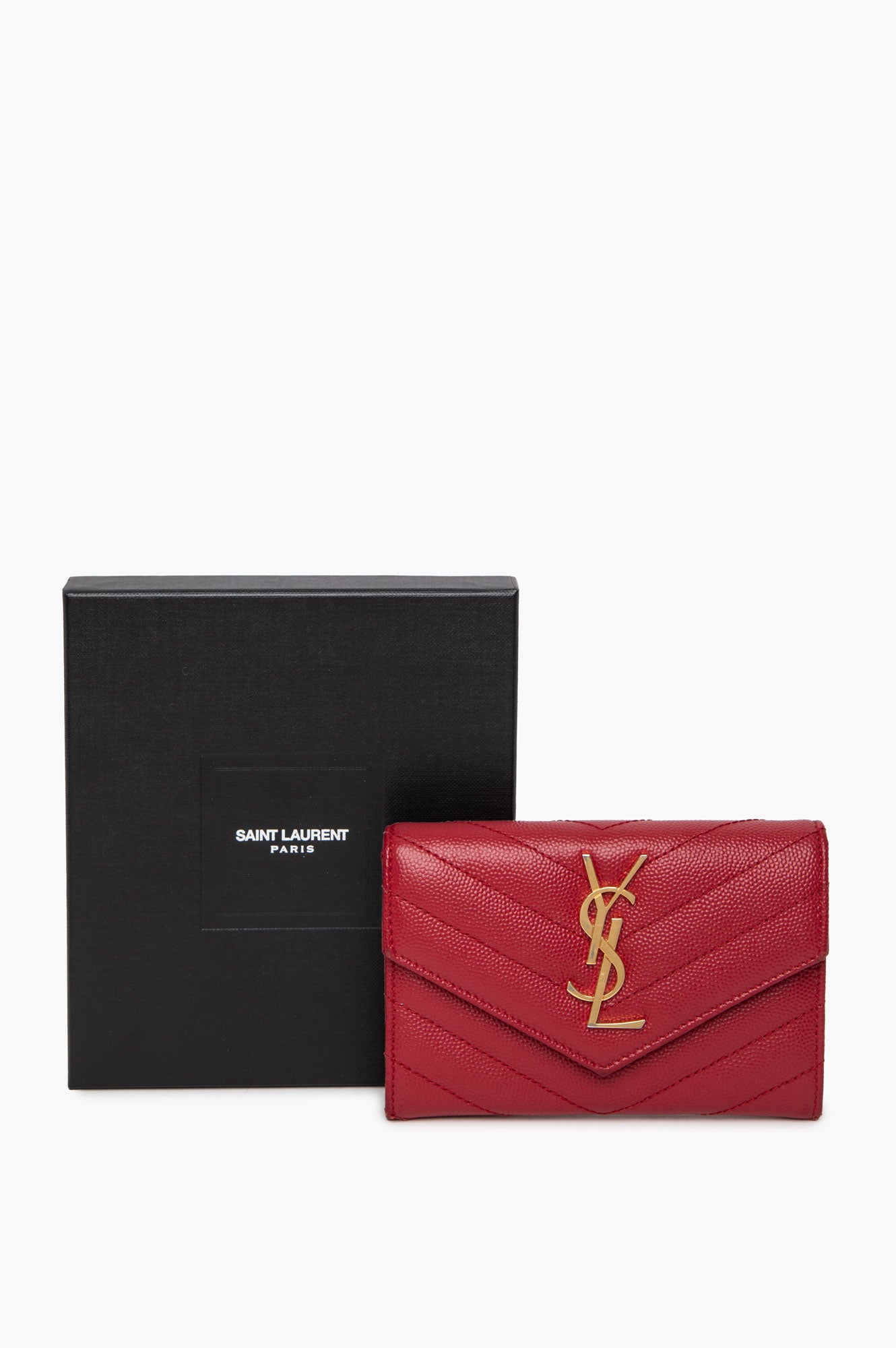 Saint Laurent Red Leather Matelassé Envelope Wallet