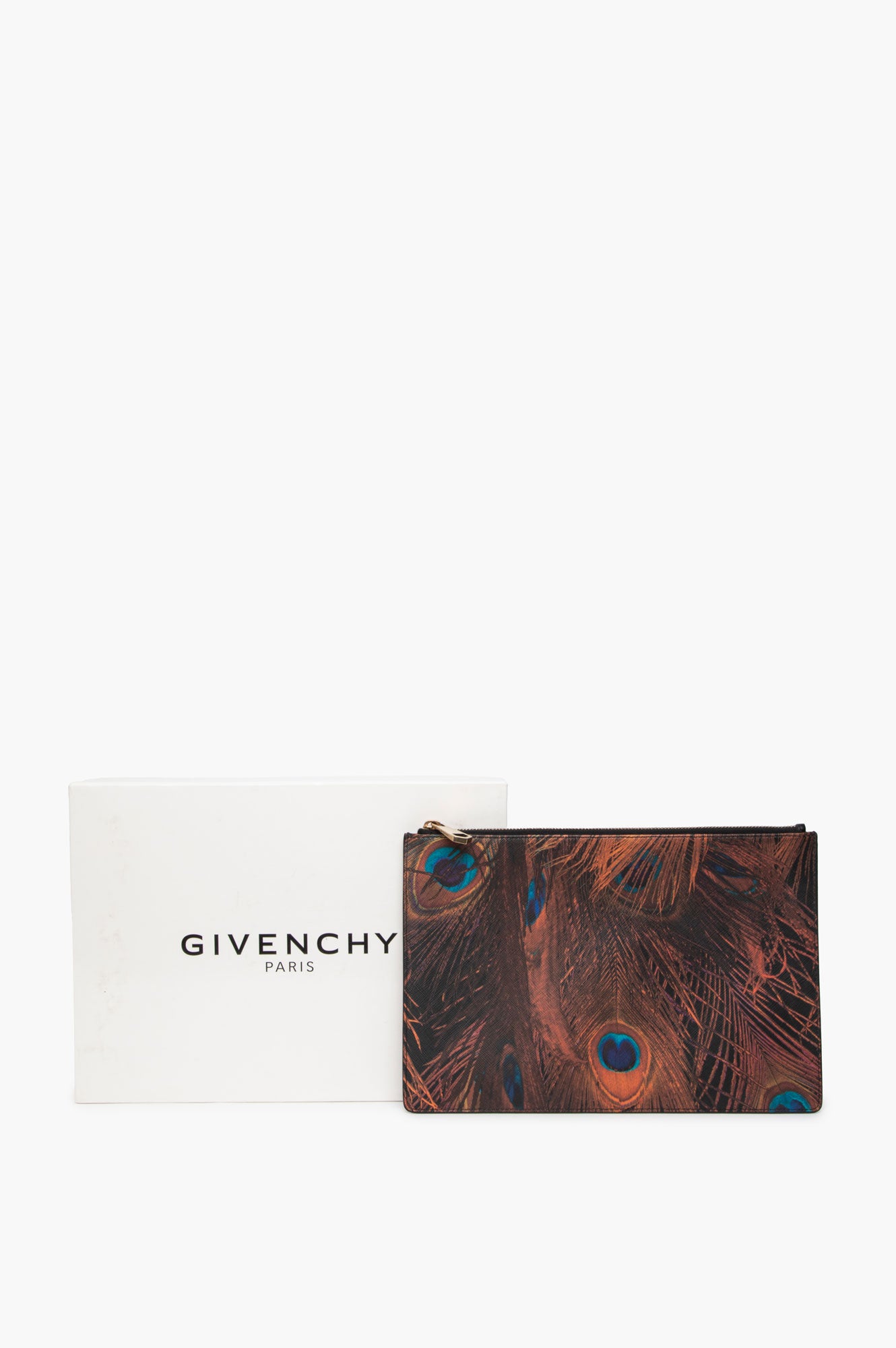 Givenchy Peacock Feather Print Zip Clutch