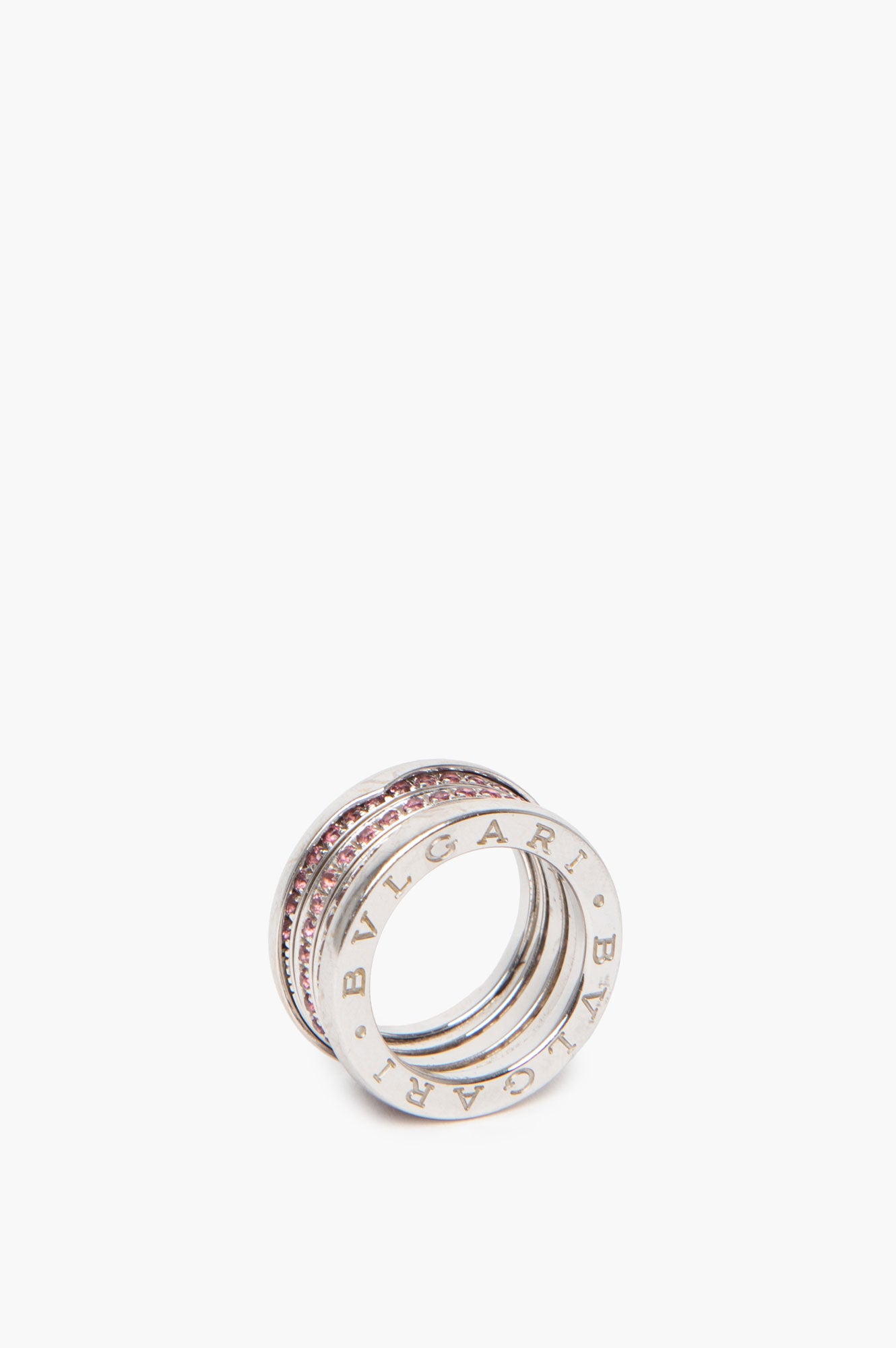 Bvlgari 18k White Gold Pavé Pink Sapphire B.zero1 4-Band Ring