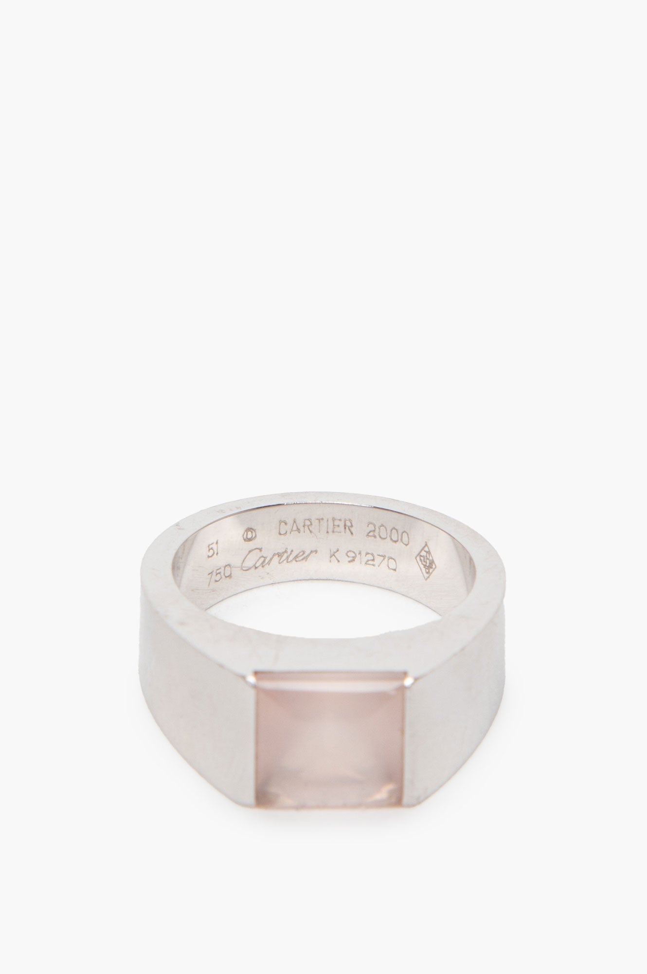 Cartier 18K White Gold Pink Moonstone Tank Ring