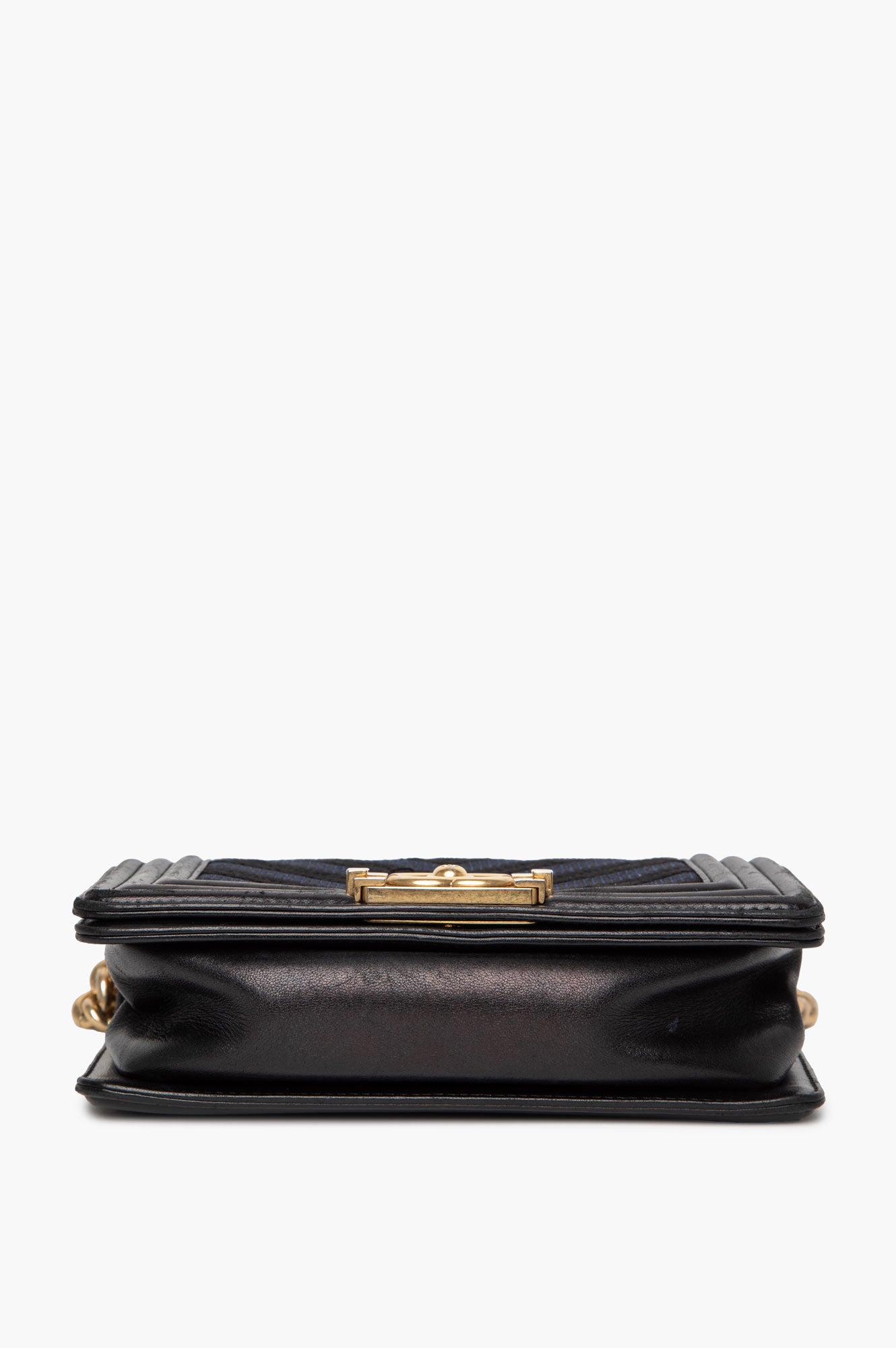Chanel Black/Blue Chevron Fabric and Leather Small Boy Flap Bag