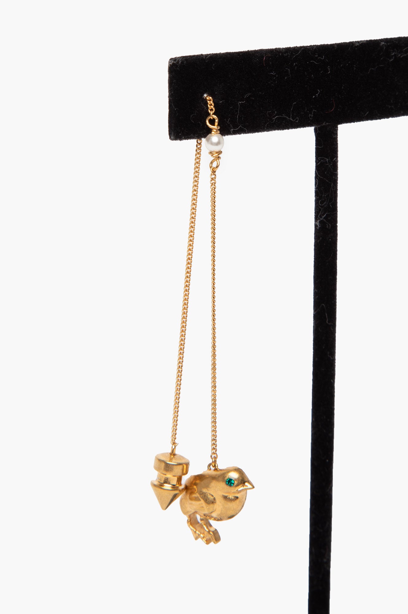 Gucci Gold Tone Bird Pendant Single Chain Drop Earring