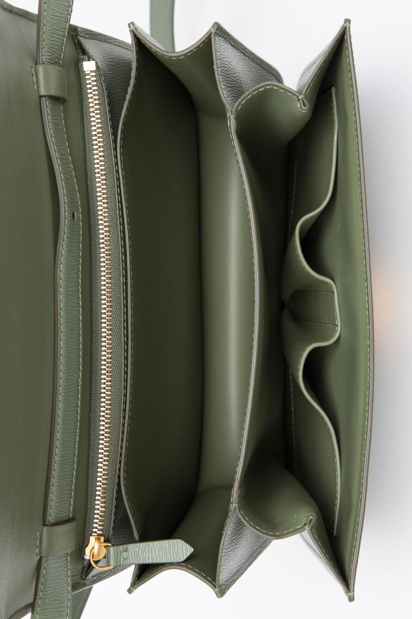 Celine Army Green Leige Calfskin Medium Classic Box Bag