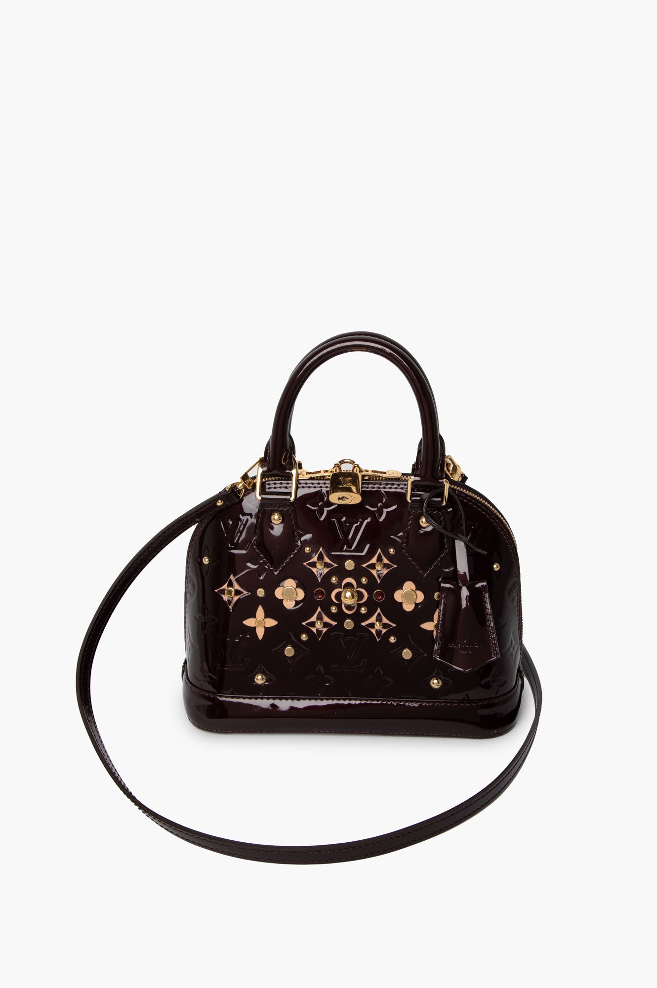 Louis Vuitton 2016 Limited Edition Amarante Vernis Flower Embellished Alma BB with Strap