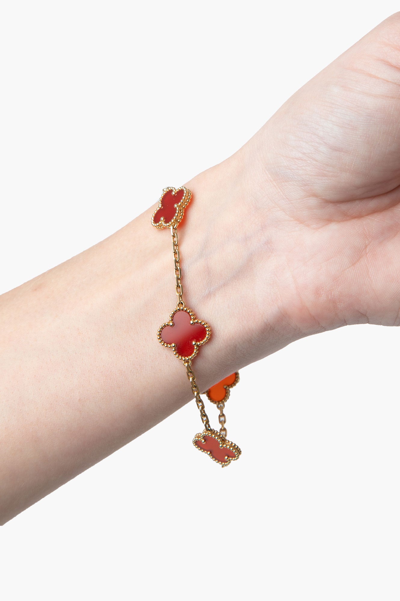 Van Cleef & Arpels 18K Yellow Gold & Carnelian Vintage Alhambra 5 Motif Bracelet